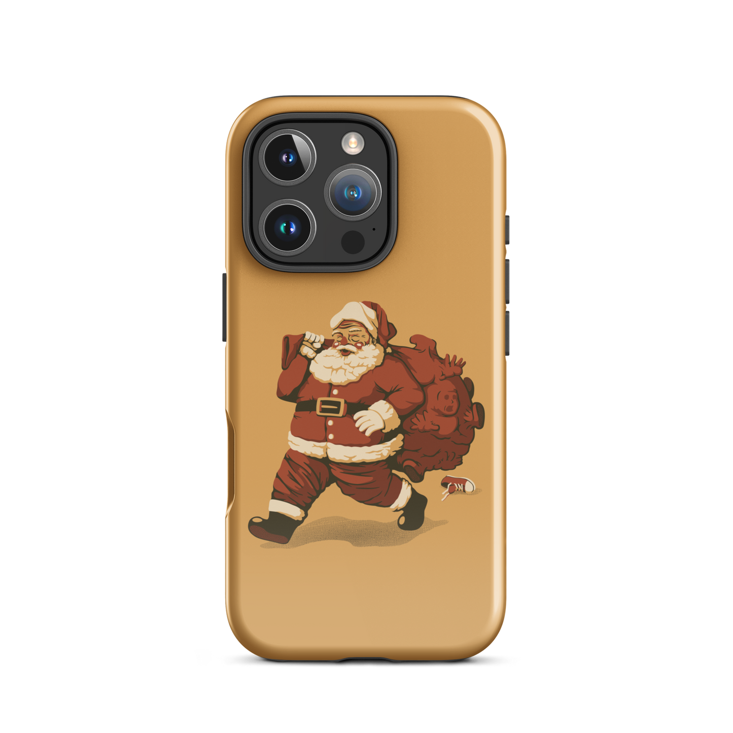 A cute Santa Claus carrying a red bag full of what appear to be gifts, but when you look closer you can see that there are several little boys. A fun art that mixes up the story that the good boys are going to get charcoal from Santa, but this time Santa is taking them.