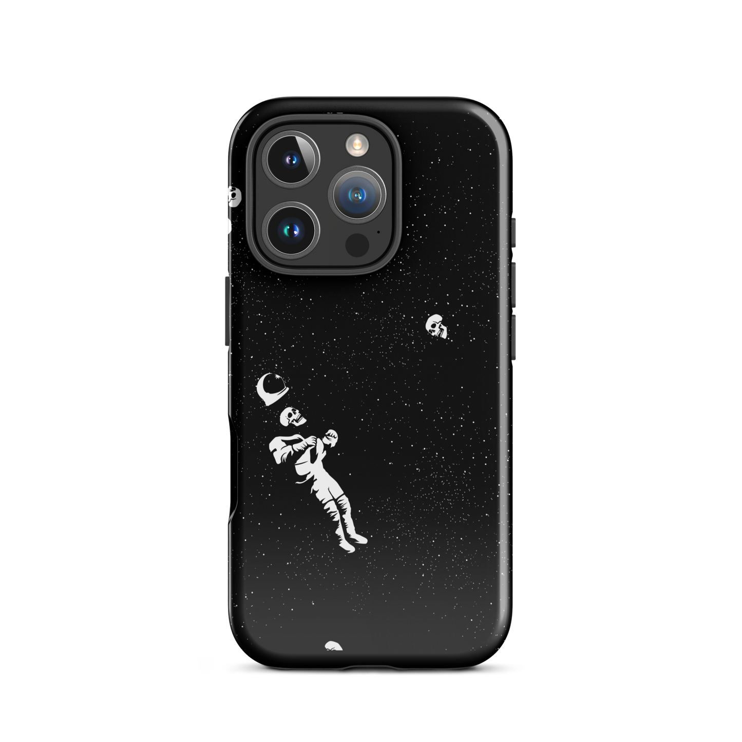 This image features a white astronaut figures floating in a dark, starry space background. The astronaut is surrounded by small celestial bodies and crescent moons, giving a sense of drifting through the cosmos. The design is intricate and has a whimsical, dreamy quality, with a vintage-inspired look, evoking a sense of exploration and wonder.
