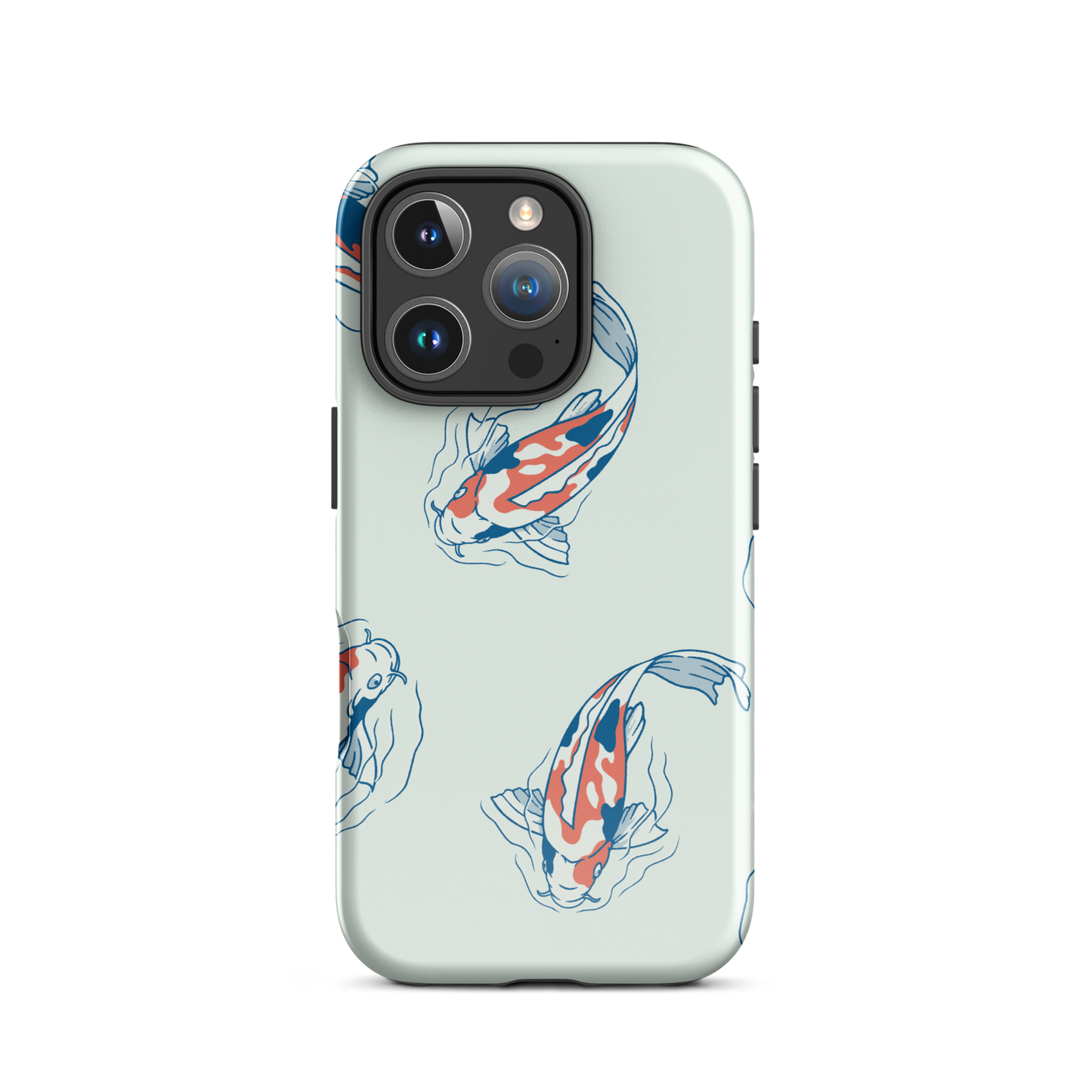 A pattern featuring koi fish gracefully swimming across a calm blue pond. A minimalist design inspired by Japanese illustration, bringing a gentle sense of peace and serenity.
