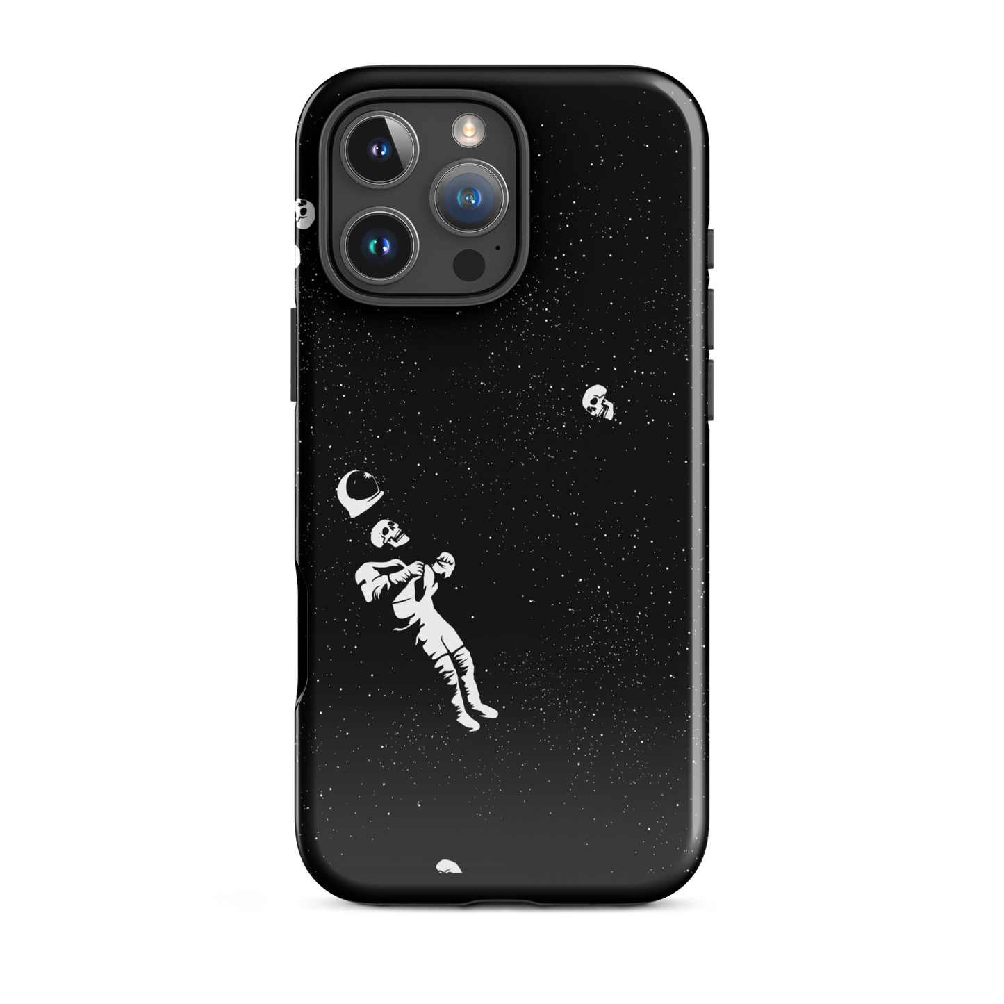 This image features a white astronaut figures floating in a dark, starry space background. The astronaut is surrounded by small celestial bodies and crescent moons, giving a sense of drifting through the cosmos. The design is intricate and has a whimsical, dreamy quality, with a vintage-inspired look, evoking a sense of exploration and wonder.
