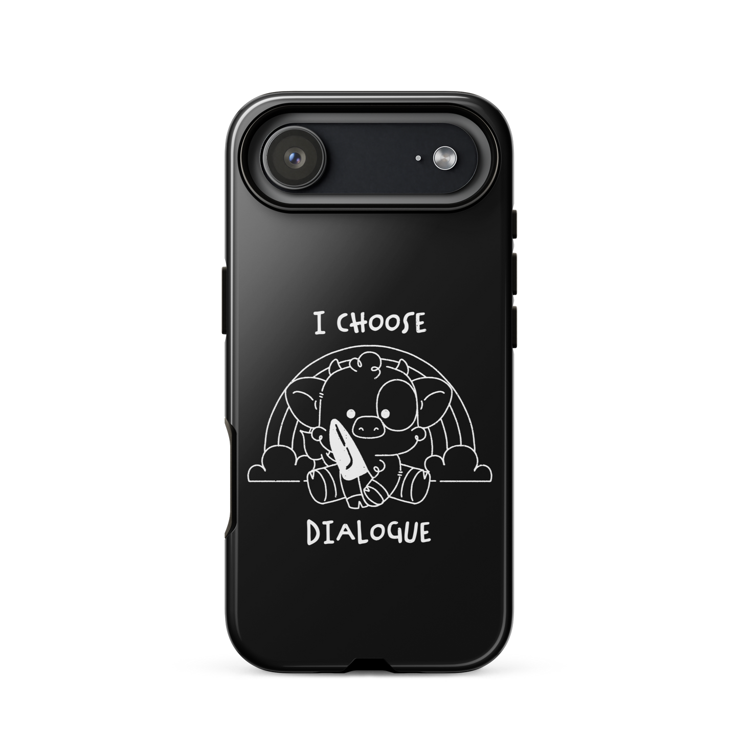 An adorable cow holds a knife while sitting in front of a rainbow, accompanied by the phrase “I Choose Dialogue.” This design combines sweetness and irony to create a fun and unexpected contrast. It’s a great gift for those who enjoy subtle humor and designs that combine cuteness with a touch of irreverence.