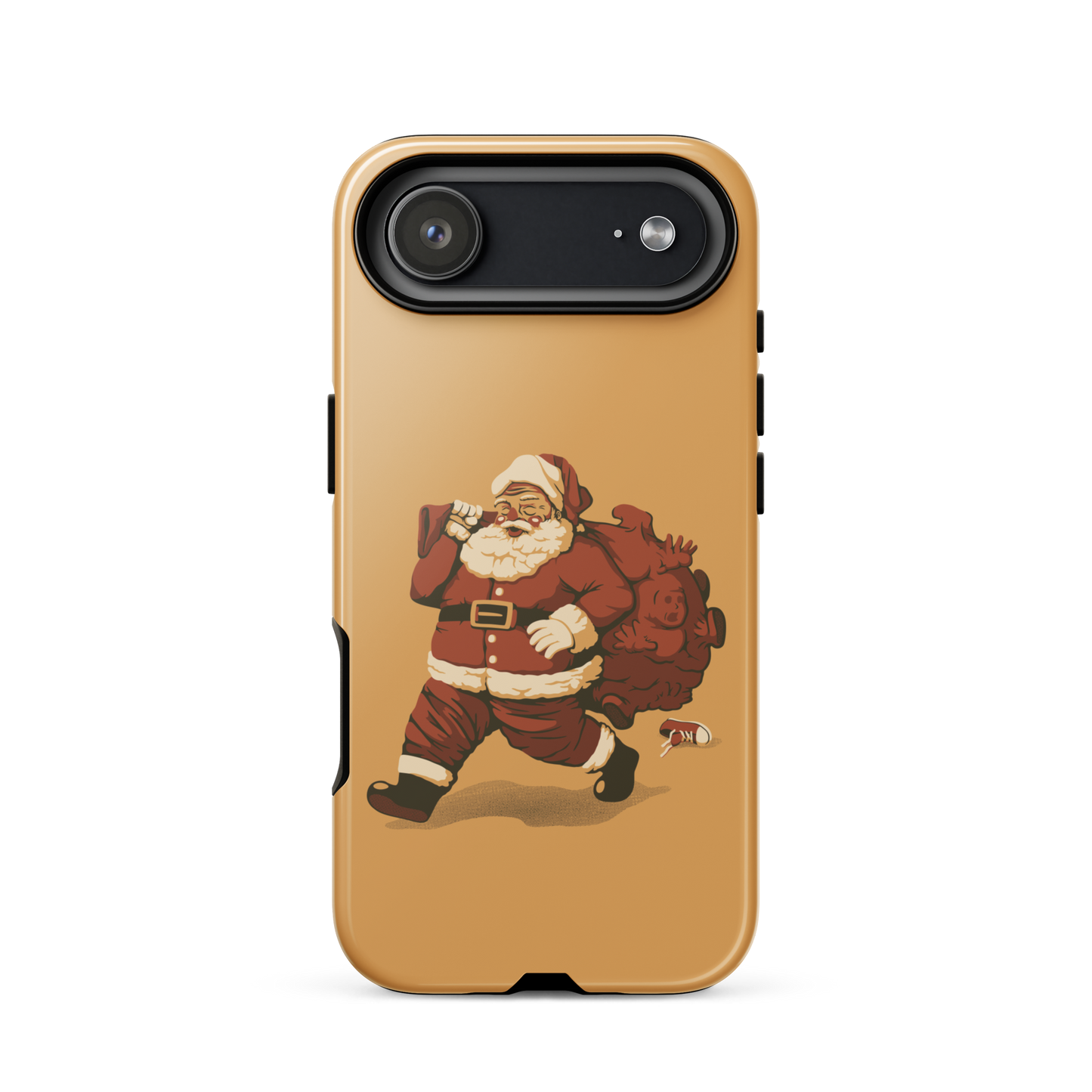 A cute Santa Claus carrying a red bag full of what appear to be gifts, but when you look closer you can see that there are several little boys. A fun art that mixes up the story that the good boys are going to get charcoal from Santa, but this time Santa is taking them.