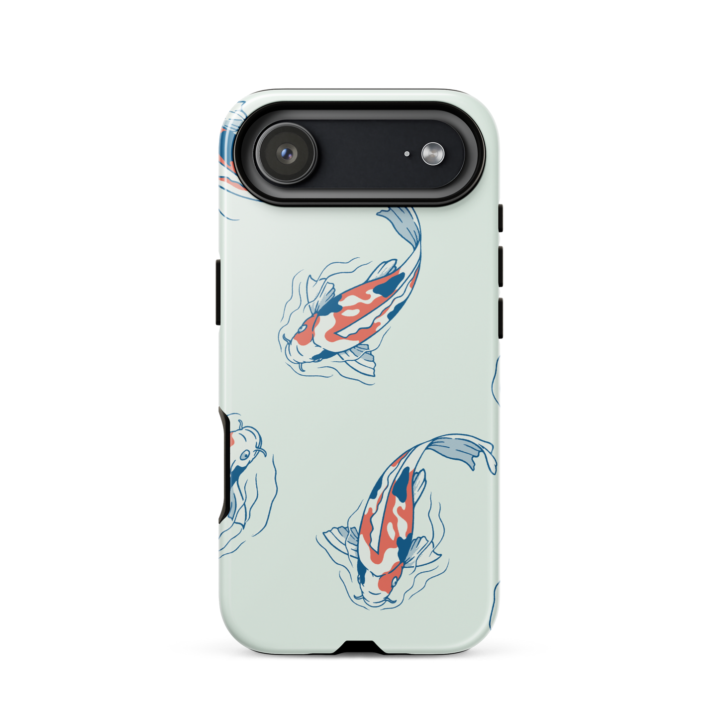 A pattern featuring koi fish gracefully swimming across a calm blue pond. A minimalist design inspired by Japanese illustration, bringing a gentle sense of peace and serenity.