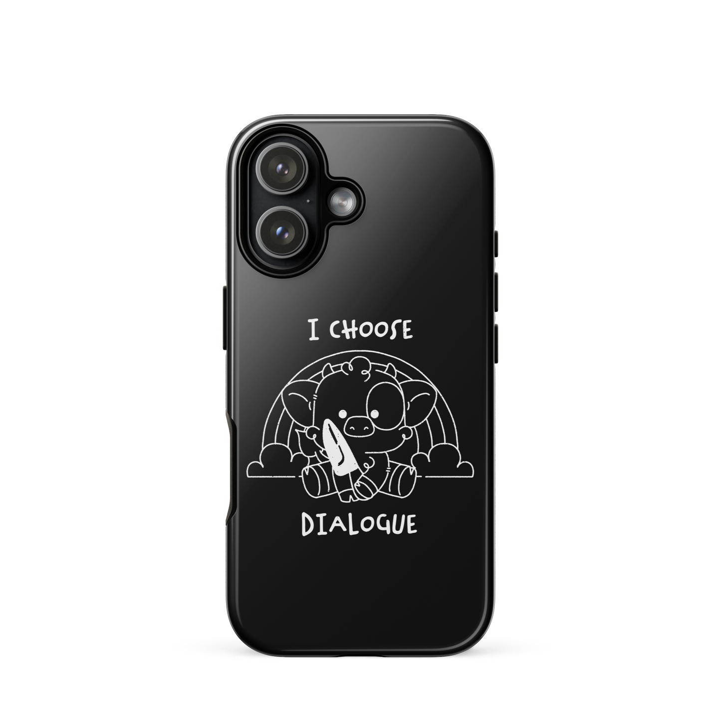 An adorable cow holds a knife while sitting in front of a rainbow, accompanied by the phrase “I Choose Dialogue.” This design combines sweetness and irony to create a fun and unexpected contrast. It’s a great gift for those who enjoy subtle humor and designs that combine cuteness with a touch of irreverence.