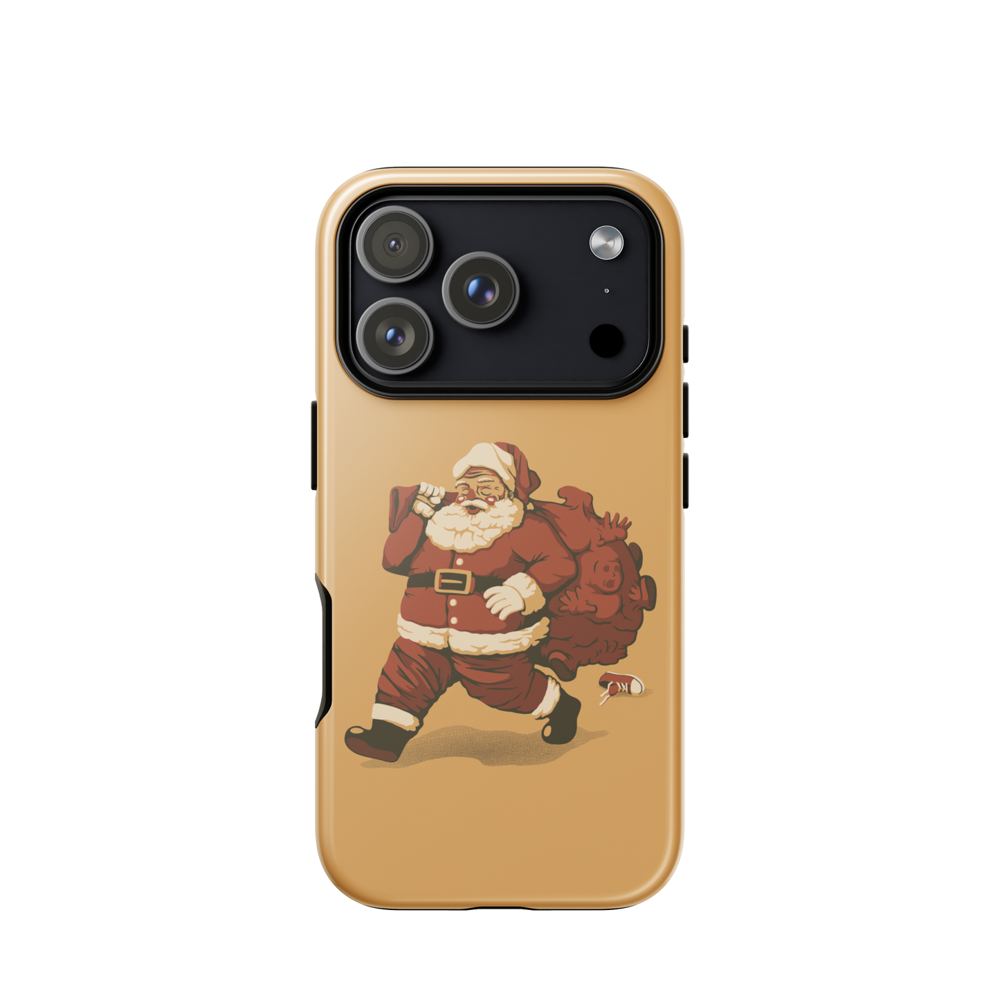 A cute Santa Claus carrying a red bag full of what appear to be gifts, but when you look closer you can see that there are several little boys. A fun art that mixes up the story that the good boys are going to get charcoal from Santa, but this time Santa is taking them.