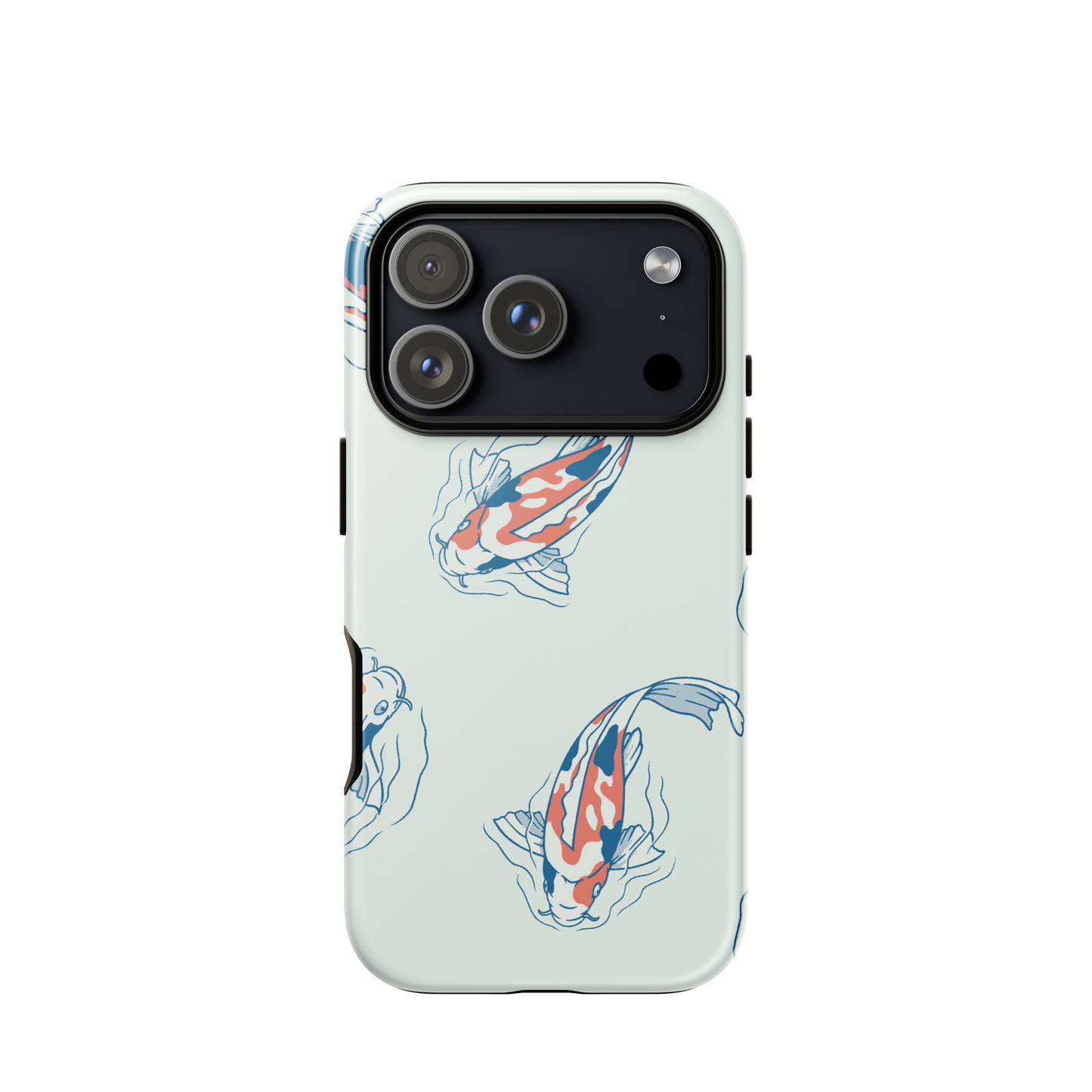 A pattern featuring koi fish gracefully swimming across a calm blue pond. A minimalist design inspired by Japanese illustration, bringing a gentle sense of peace and serenity.