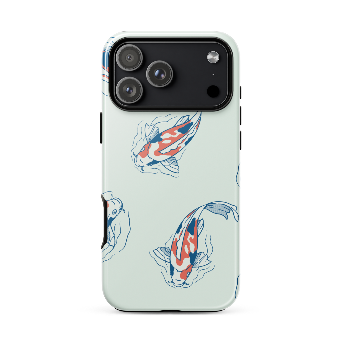 A pattern featuring koi fish gracefully swimming across a calm blue pond. A minimalist design inspired by Japanese illustration, bringing a gentle sense of peace and serenity.