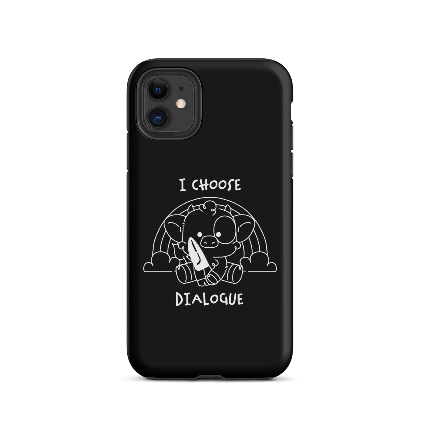An adorable cow holds a knife while sitting in front of a rainbow, accompanied by the phrase “I Choose Dialogue.” This design combines sweetness and irony to create a fun and unexpected contrast. It’s a great gift for those who enjoy subtle humor and designs that combine cuteness with a touch of irreverence.