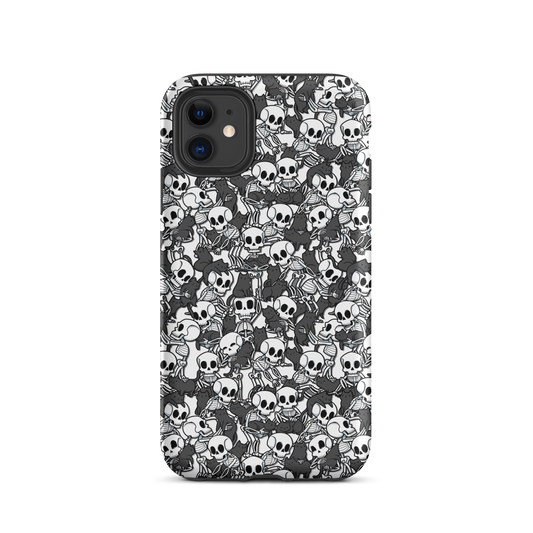 This artwork shows a playful pattern of cartoon skeletons cuddling and interacting with adorable black cats. It blends spooky charm with cozy, humorous vibes, creating a perfect aesthetic between macabre and cute. Ideal for fans of Halloween, gothic aesthetics, or anyone who loves fun prints with personality.
