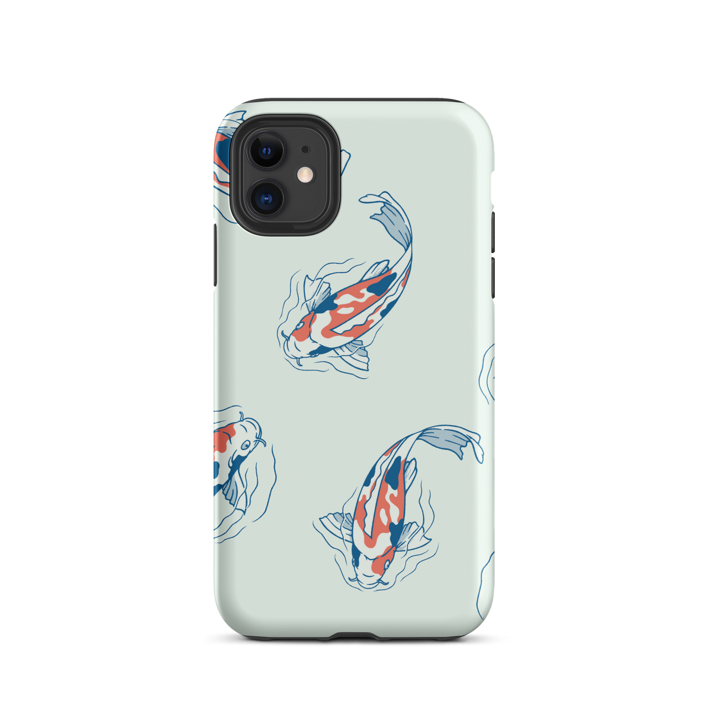 A pattern featuring koi fish gracefully swimming across a calm blue pond. A minimalist design inspired by Japanese illustration, bringing a gentle sense of peace and serenity.