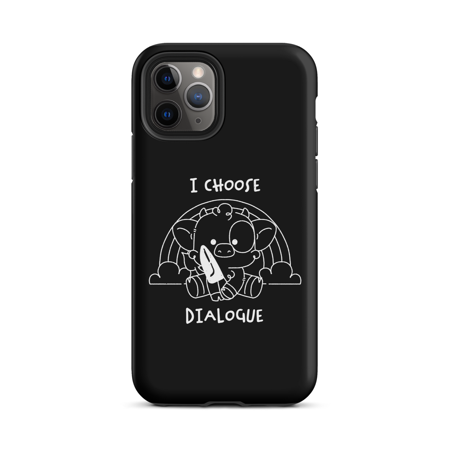 An adorable cow holds a knife while sitting in front of a rainbow, accompanied by the phrase “I Choose Dialogue.” This design combines sweetness and irony to create a fun and unexpected contrast. It’s a great gift for those who enjoy subtle humor and designs that combine cuteness with a touch of irreverence.