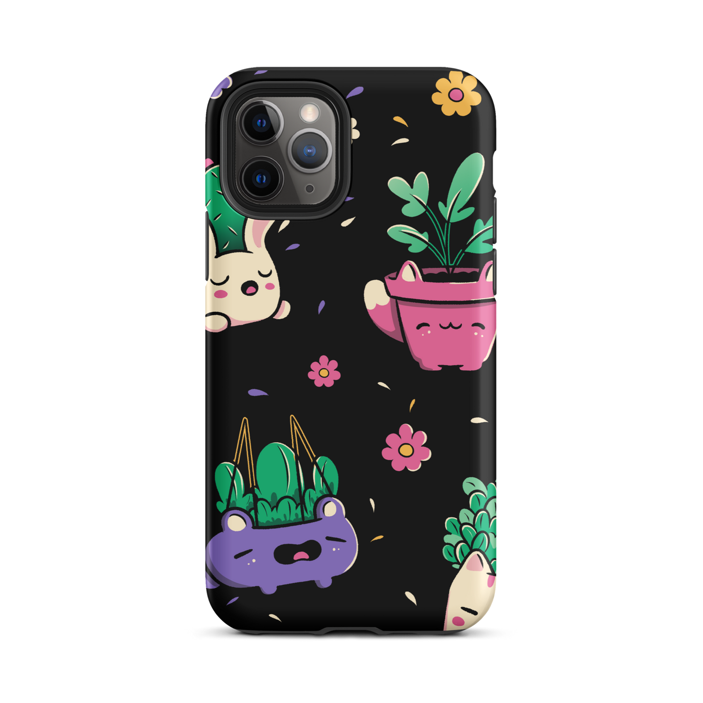 An endearing pattern featuring petite potted plants creatively shaped like adorable animals, arranged in a charming repeating composition. This enchanting design is perfect for plant enthusiasts who adore greenery and love surrounding themselves with whimsical, nature-inspired details.