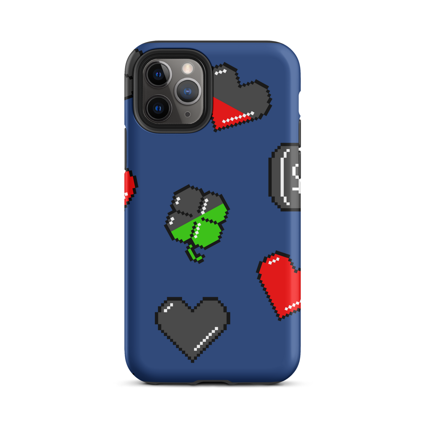 A repeating pattern made of 8-bit video game icons like hearts, four-leaf clovers, and coins. A nostalgic pixel art design inspired by classic games and retro digital culture.