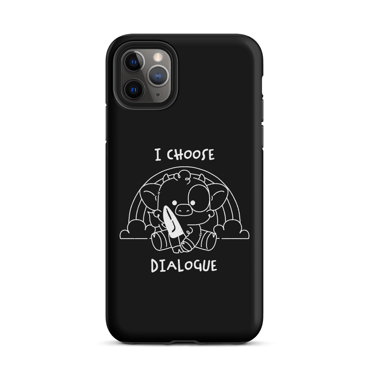 An adorable cow holds a knife while sitting in front of a rainbow, accompanied by the phrase “I Choose Dialogue.” This design combines sweetness and irony to create a fun and unexpected contrast. It’s a great gift for those who enjoy subtle humor and designs that combine cuteness with a touch of irreverence.