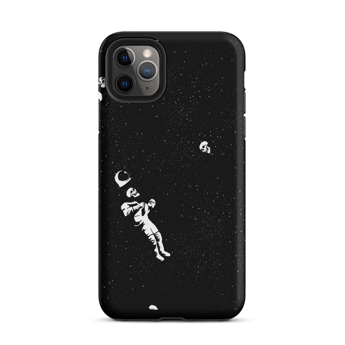 This image features a white astronaut figures floating in a dark, starry space background. The astronaut is surrounded by small celestial bodies and crescent moons, giving a sense of drifting through the cosmos. The design is intricate and has a whimsical, dreamy quality, with a vintage-inspired look, evoking a sense of exploration and wonder.