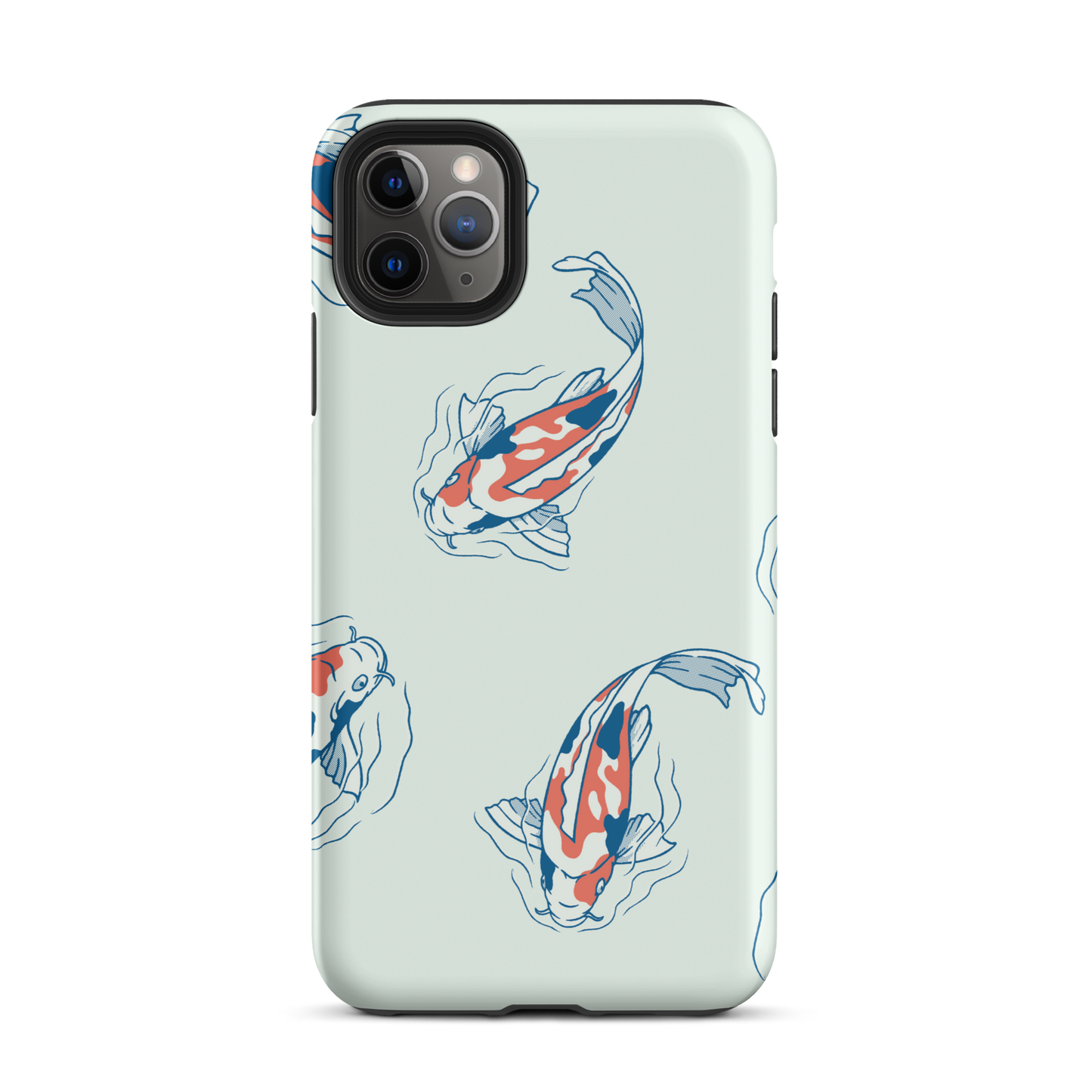 A pattern featuring koi fish gracefully swimming across a calm blue pond. A minimalist design inspired by Japanese illustration, bringing a gentle sense of peace and serenity.