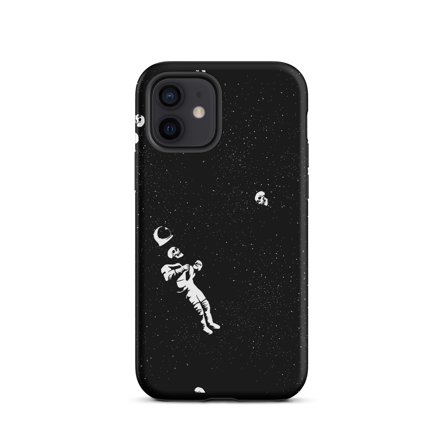This image features a white astronaut figures floating in a dark, starry space background. The astronaut is surrounded by small celestial bodies and crescent moons, giving a sense of drifting through the cosmos. The design is intricate and has a whimsical, dreamy quality, with a vintage-inspired look, evoking a sense of exploration and wonder.