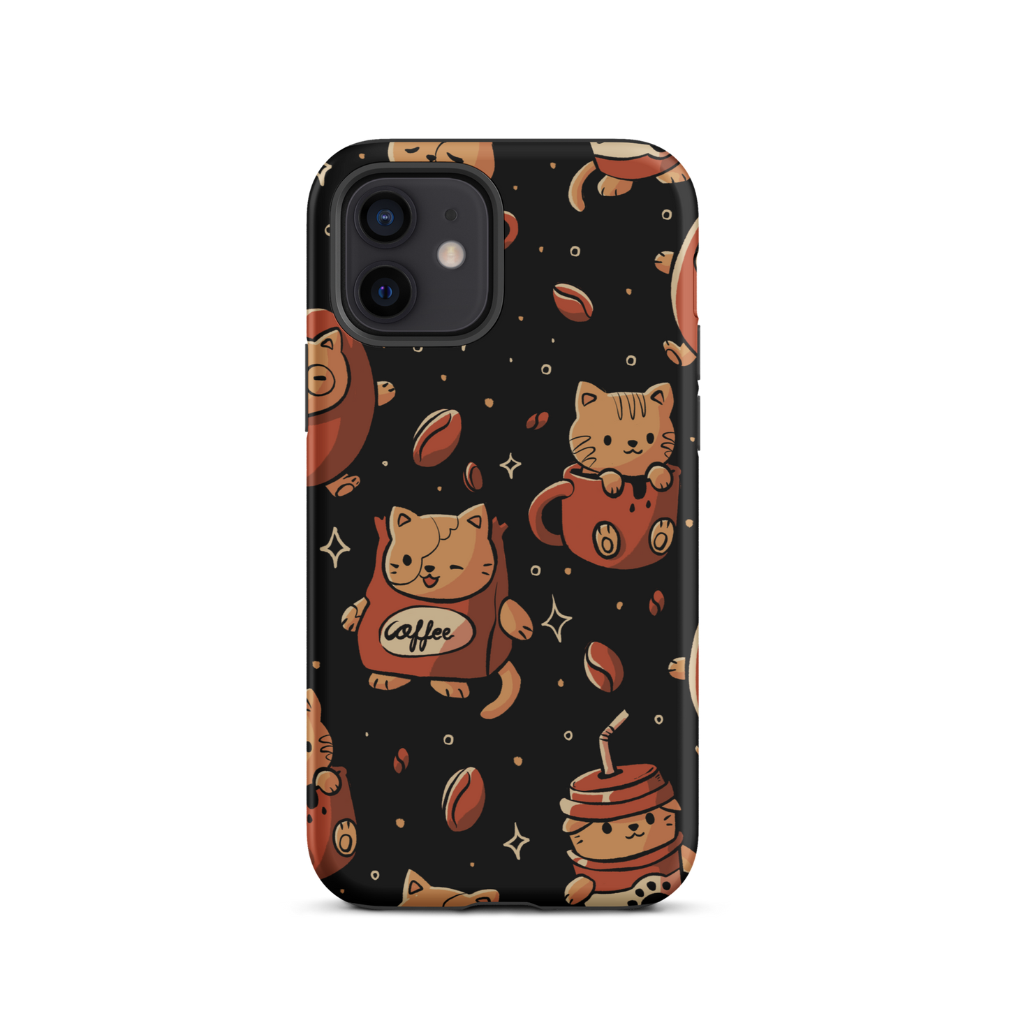 A pattern featuring several cute kittens appears in different coffee-themed versions: inside cups, as coffee beans, and on playful packaging. This artwork combines a love for cats and coffee in a charming and humorous composition. Perfect for cat lovers, coffee lovers, baristas, and anyone who enjoys cute and cozy designs.