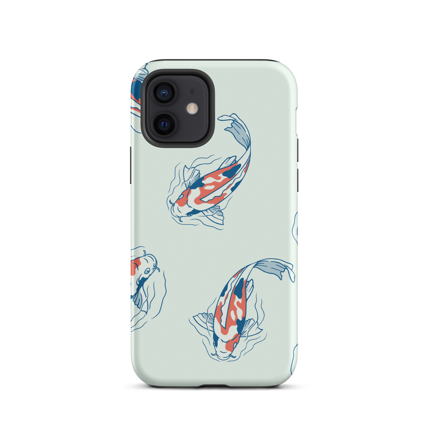 A pattern featuring koi fish gracefully swimming across a calm blue pond. A minimalist design inspired by Japanese illustration, bringing a gentle sense of peace and serenity.