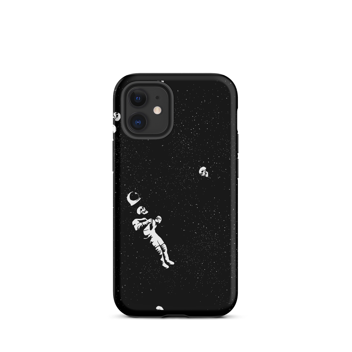 This image features a white astronaut figures floating in a dark, starry space background. The astronaut is surrounded by small celestial bodies and crescent moons, giving a sense of drifting through the cosmos. The design is intricate and has a whimsical, dreamy quality, with a vintage-inspired look, evoking a sense of exploration and wonder.