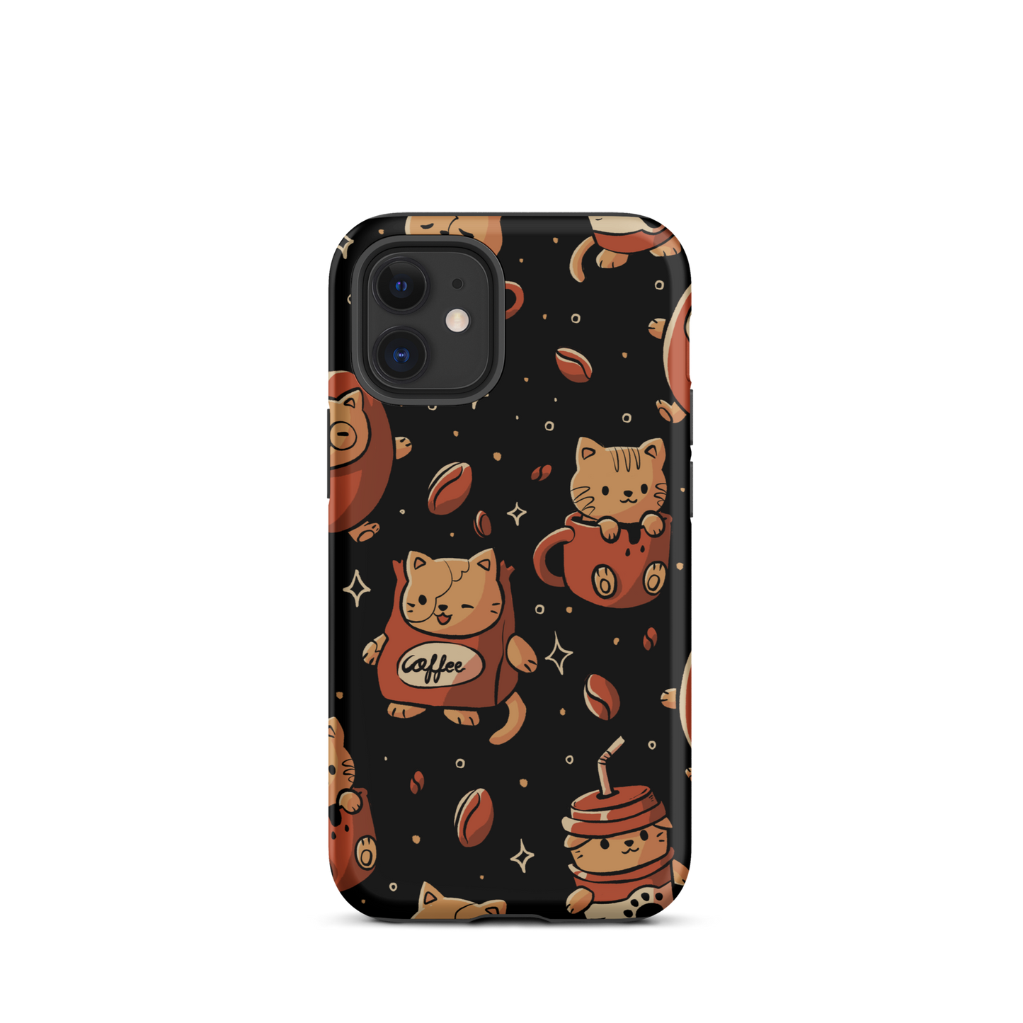 A pattern featuring several cute kittens appears in different coffee-themed versions: inside cups, as coffee beans, and on playful packaging. This artwork combines a love for cats and coffee in a charming and humorous composition. Perfect for cat lovers, coffee lovers, baristas, and anyone who enjoys cute and cozy designs.