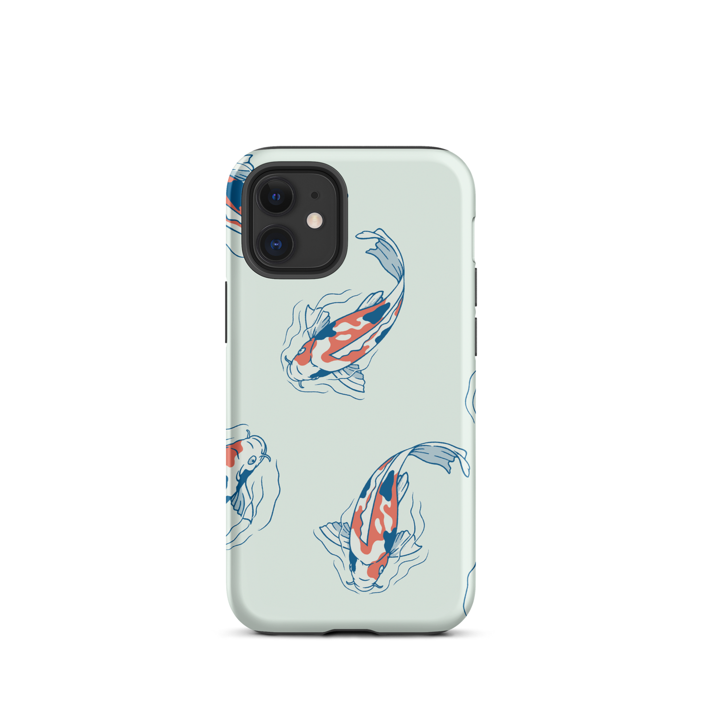 A pattern featuring koi fish gracefully swimming across a calm blue pond. A minimalist design inspired by Japanese illustration, bringing a gentle sense of peace and serenity.