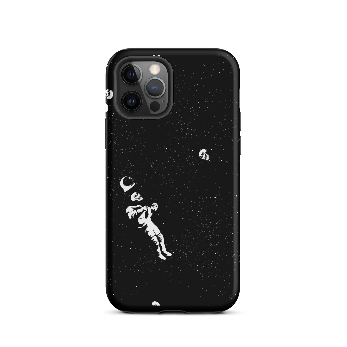 This image features a white astronaut figures floating in a dark, starry space background. The astronaut is surrounded by small celestial bodies and crescent moons, giving a sense of drifting through the cosmos. The design is intricate and has a whimsical, dreamy quality, with a vintage-inspired look, evoking a sense of exploration and wonder.