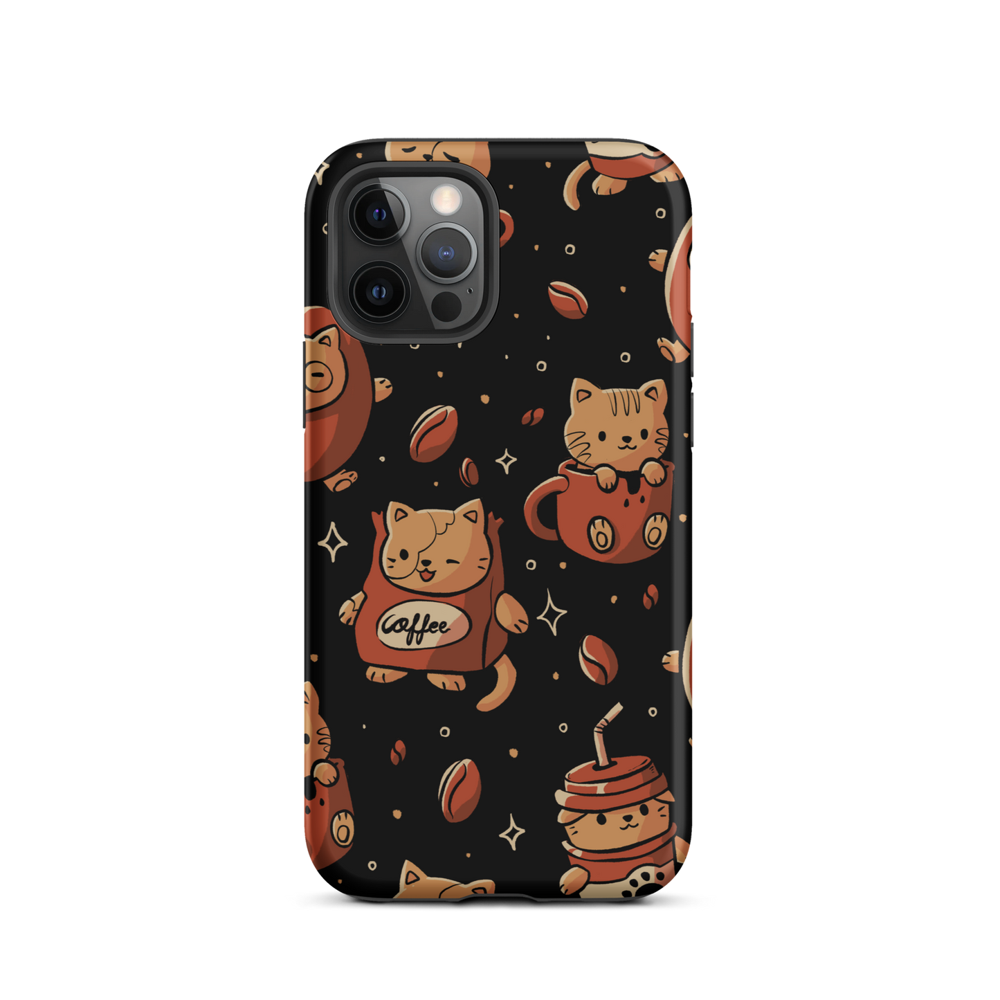 A pattern featuring several cute kittens appears in different coffee-themed versions: inside cups, as coffee beans, and on playful packaging. This artwork combines a love for cats and coffee in a charming and humorous composition. Perfect for cat lovers, coffee lovers, baristas, and anyone who enjoys cute and cozy designs.