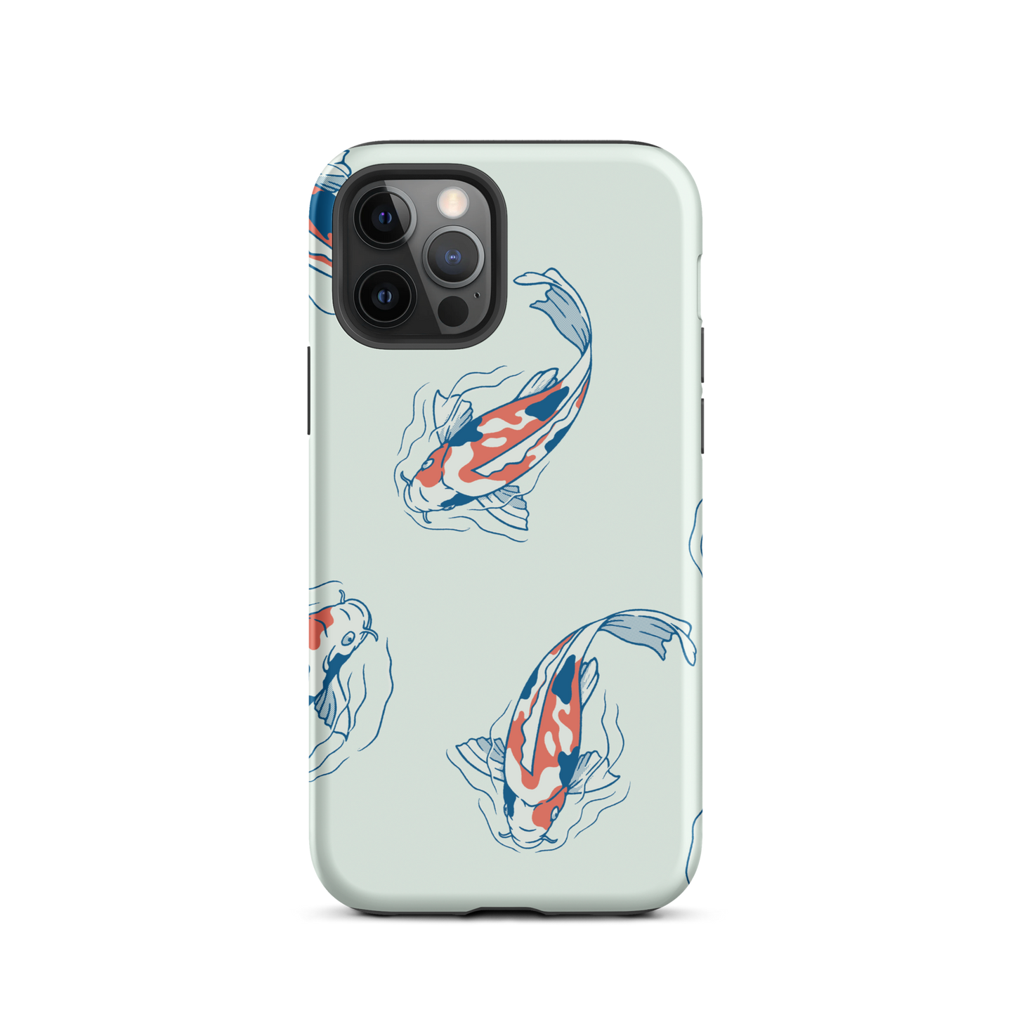 A pattern featuring koi fish gracefully swimming across a calm blue pond. A minimalist design inspired by Japanese illustration, bringing a gentle sense of peace and serenity.