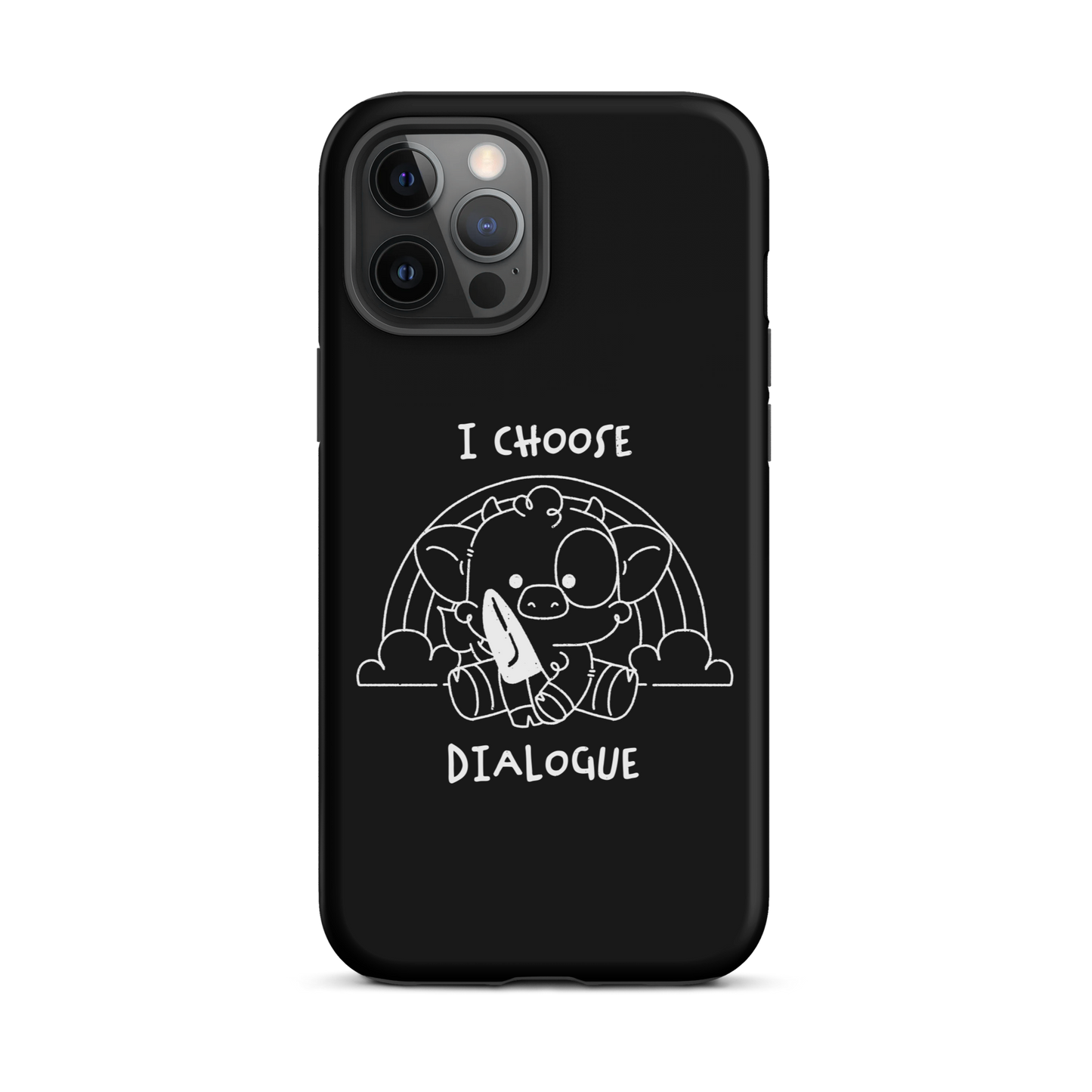 An adorable cow holds a knife while sitting in front of a rainbow, accompanied by the phrase “I Choose Dialogue.” This design combines sweetness and irony to create a fun and unexpected contrast. It’s a great gift for those who enjoy subtle humor and designs that combine cuteness with a touch of irreverence.