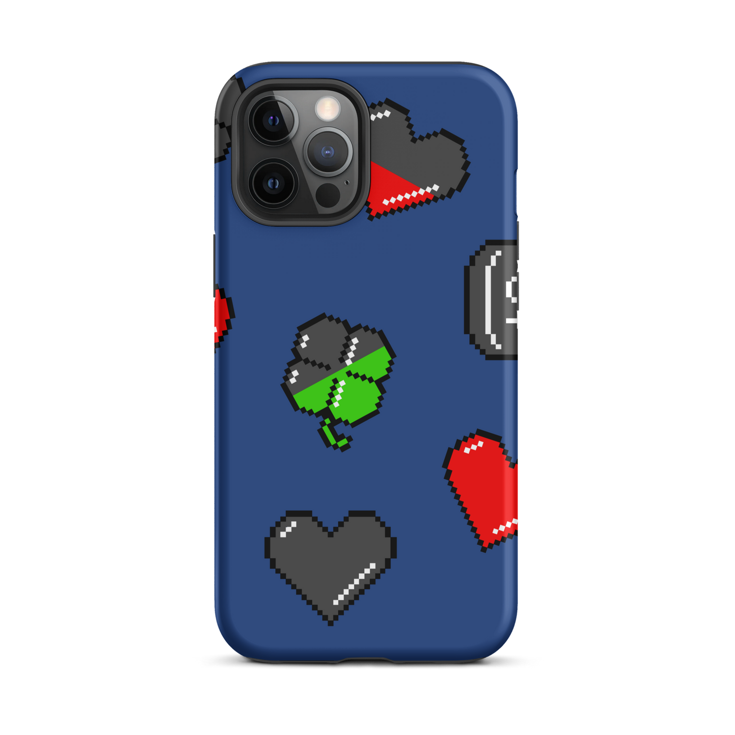 A repeating pattern made of 8-bit video game icons like hearts, four-leaf clovers, and coins. A nostalgic pixel art design inspired by classic games and retro digital culture.