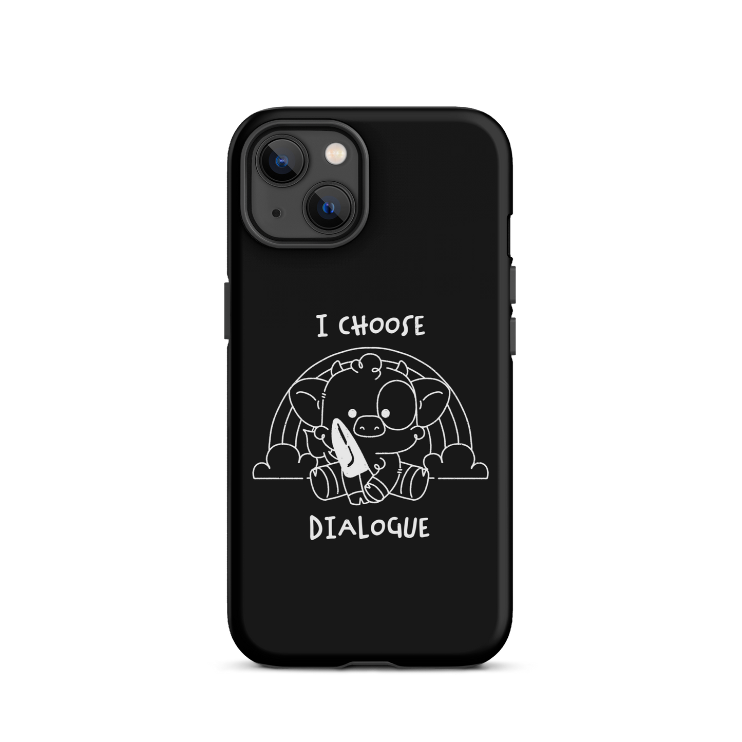 An adorable cow holds a knife while sitting in front of a rainbow, accompanied by the phrase “I Choose Dialogue.” This design combines sweetness and irony to create a fun and unexpected contrast. It’s a great gift for those who enjoy subtle humor and designs that combine cuteness with a touch of irreverence.