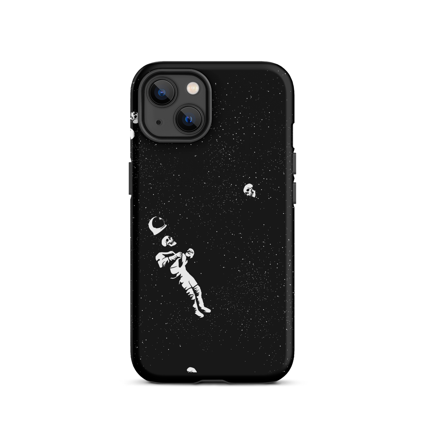 This image features a white astronaut figures floating in a dark, starry space background. The astronaut is surrounded by small celestial bodies and crescent moons, giving a sense of drifting through the cosmos. The design is intricate and has a whimsical, dreamy quality, with a vintage-inspired look, evoking a sense of exploration and wonder.