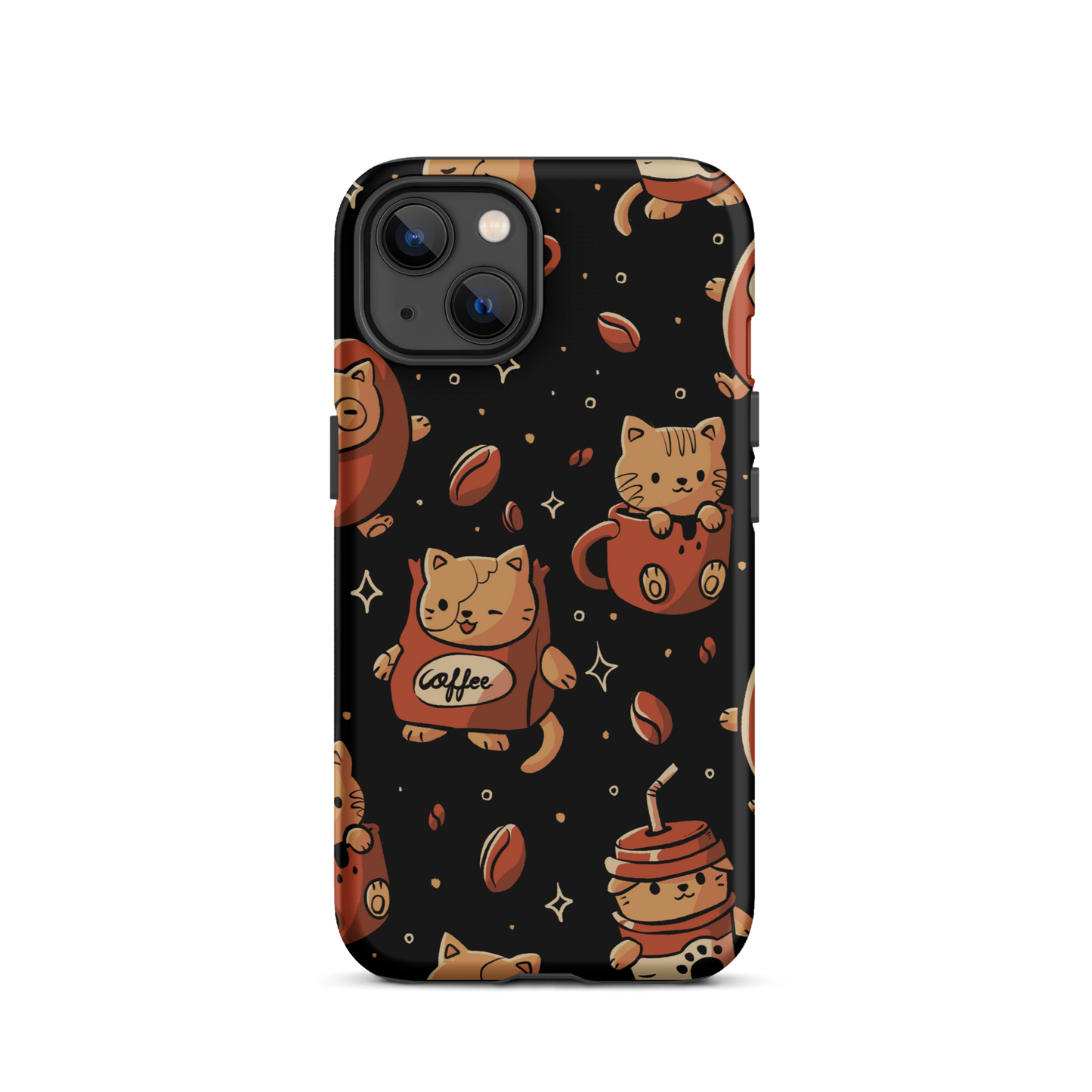 A pattern featuring several cute kittens appears in different coffee-themed versions: inside cups, as coffee beans, and on playful packaging. This artwork combines a love for cats and coffee in a charming and humorous composition. Perfect for cat lovers, coffee lovers, baristas, and anyone who enjoys cute and cozy designs.