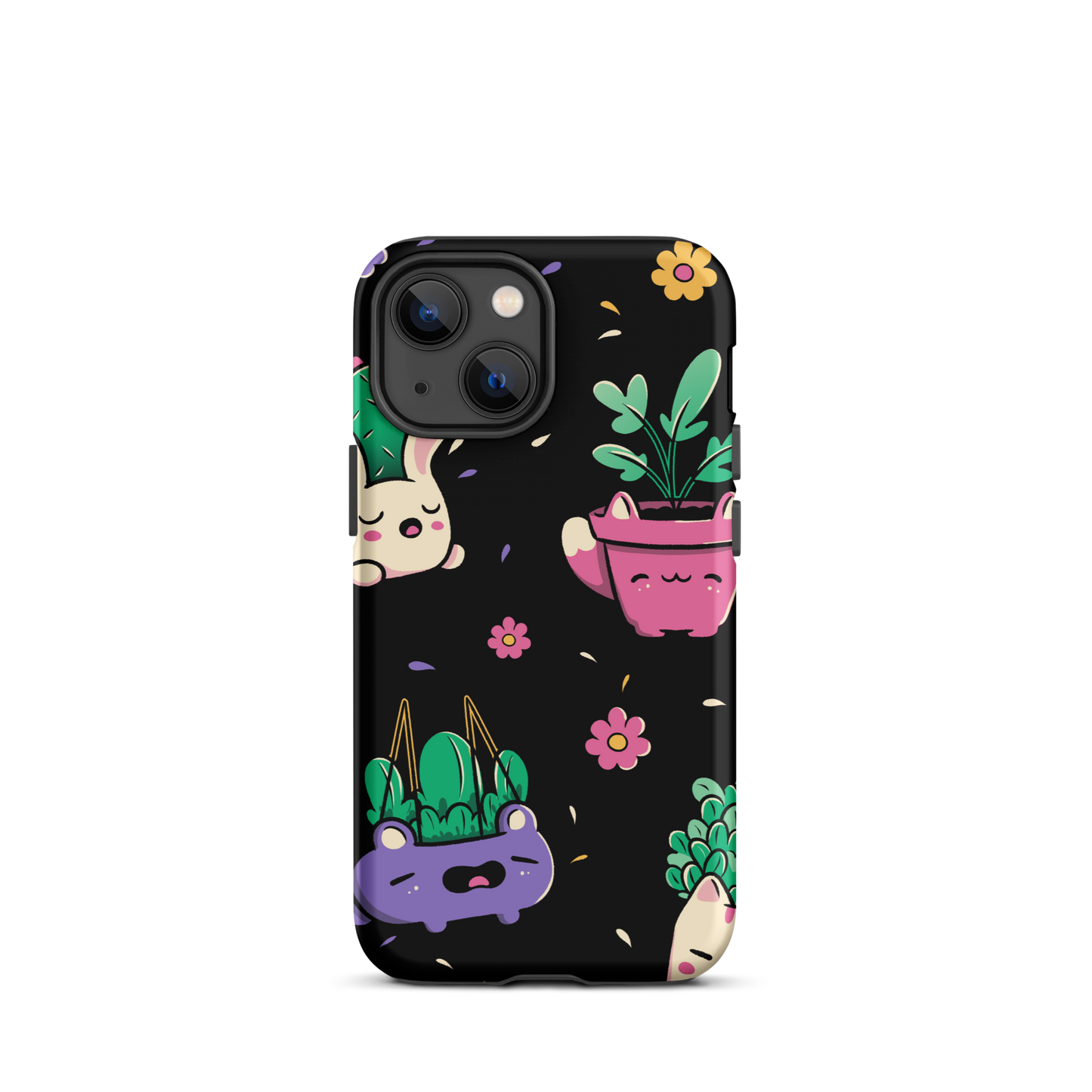 An endearing pattern featuring petite potted plants creatively shaped like adorable animals, arranged in a charming repeating composition. This enchanting design is perfect for plant enthusiasts who adore greenery and love surrounding themselves with whimsical, nature-inspired details.