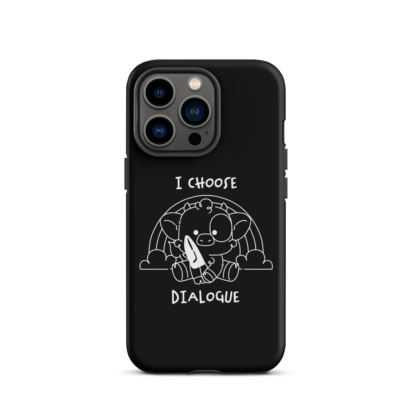 An adorable cow holds a knife while sitting in front of a rainbow, accompanied by the phrase “I Choose Dialogue.” This design combines sweetness and irony to create a fun and unexpected contrast. It’s a great gift for those who enjoy subtle humor and designs that combine cuteness with a touch of irreverence.