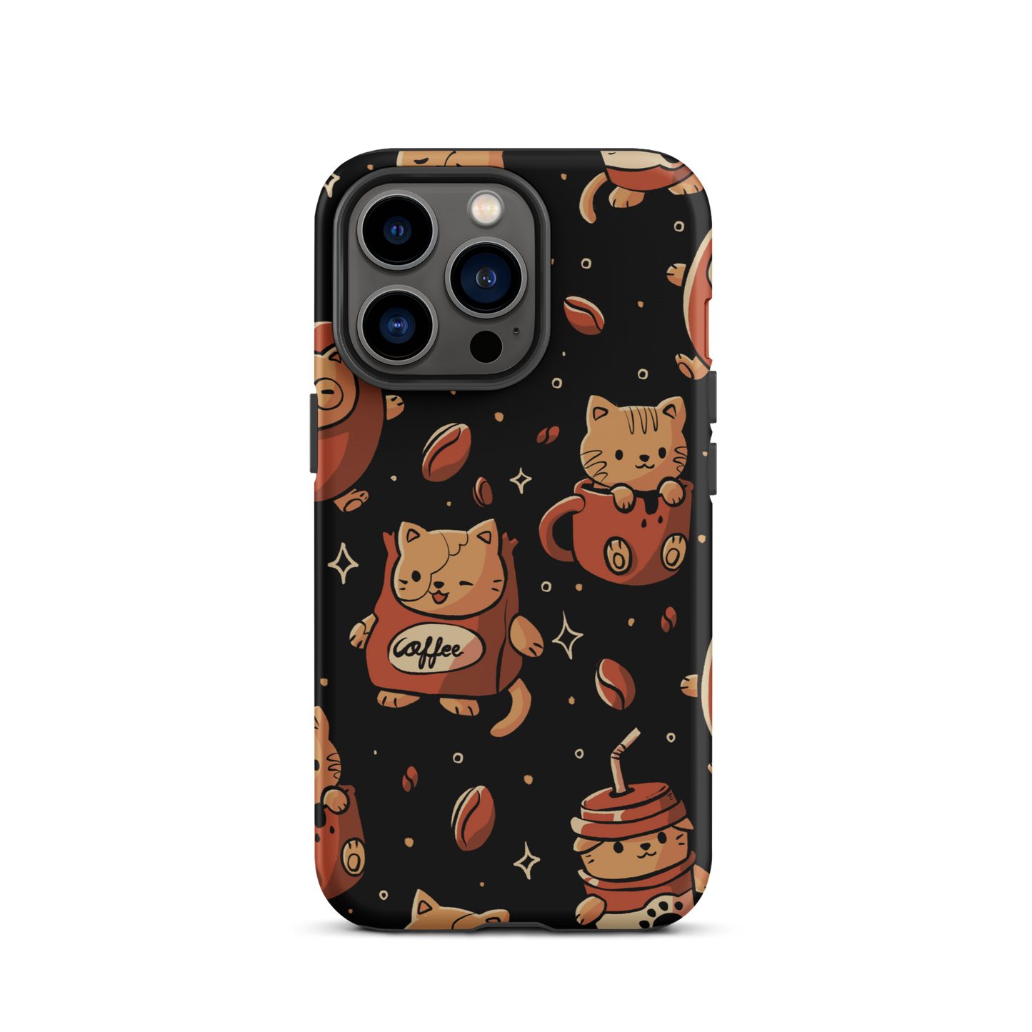 A pattern featuring several cute kittens appears in different coffee-themed versions: inside cups, as coffee beans, and on playful packaging. This artwork combines a love for cats and coffee in a charming and humorous composition. Perfect for cat lovers, coffee lovers, baristas, and anyone who enjoys cute and cozy designs.