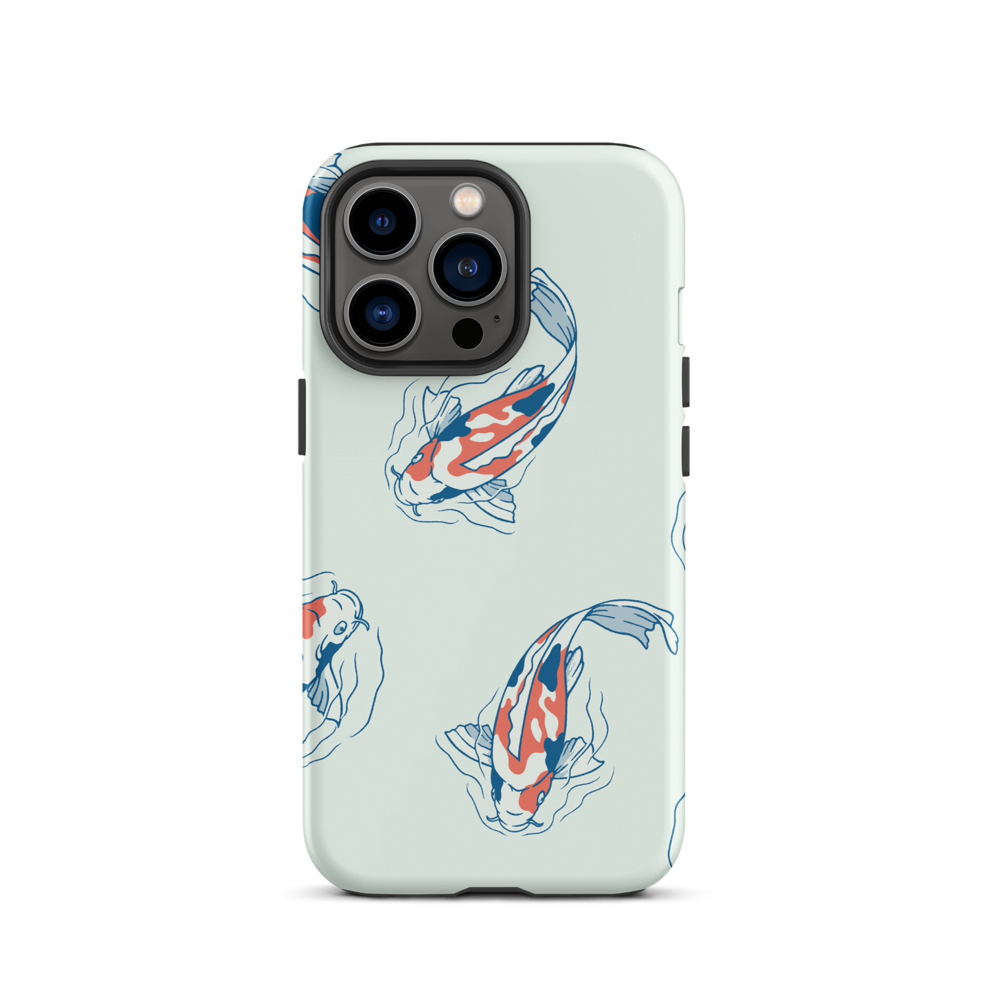 A pattern featuring koi fish gracefully swimming across a calm blue pond. A minimalist design inspired by Japanese illustration, bringing a gentle sense of peace and serenity.