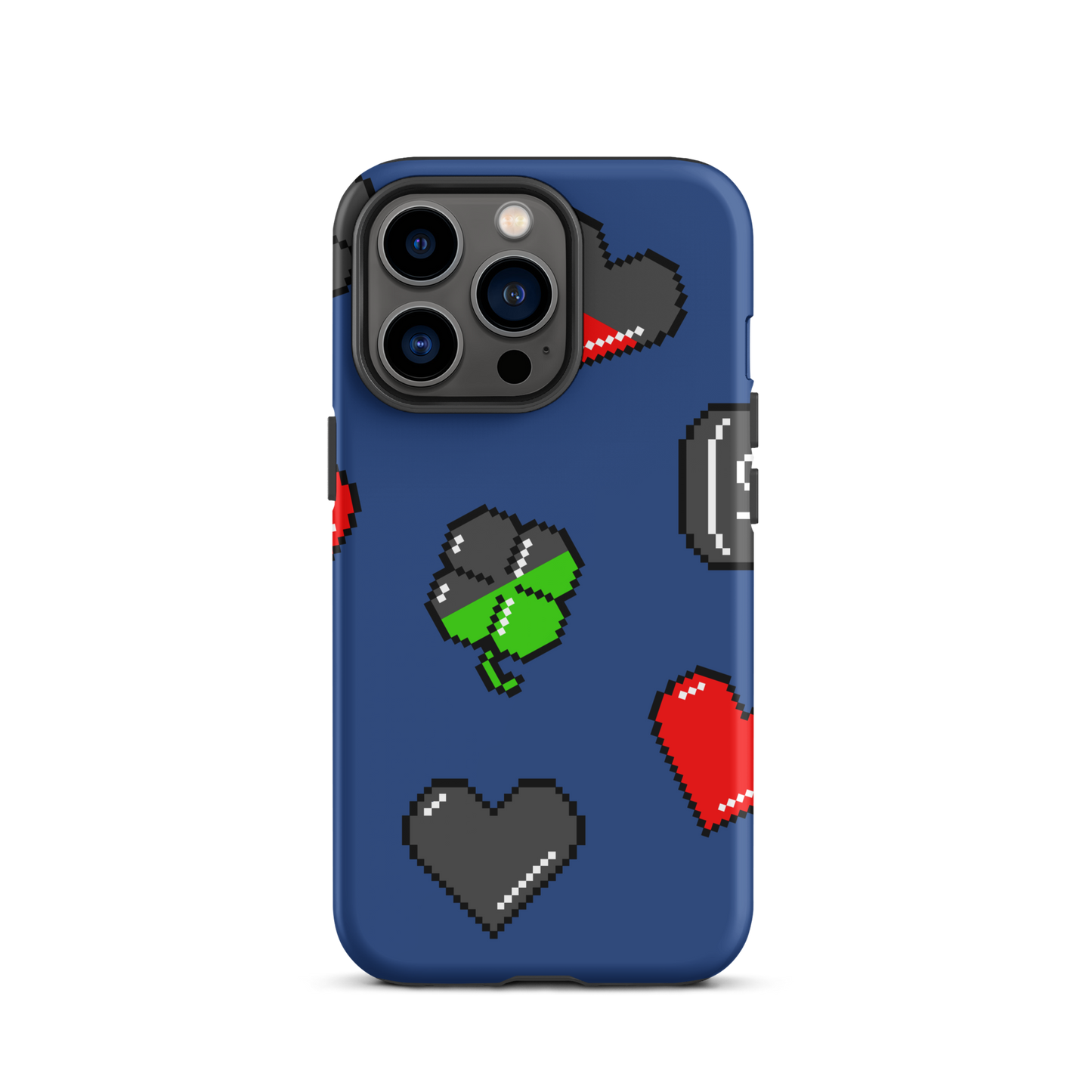 A repeating pattern made of 8-bit video game icons like hearts, four-leaf clovers, and coins. A nostalgic pixel art design inspired by classic games and retro digital culture.
