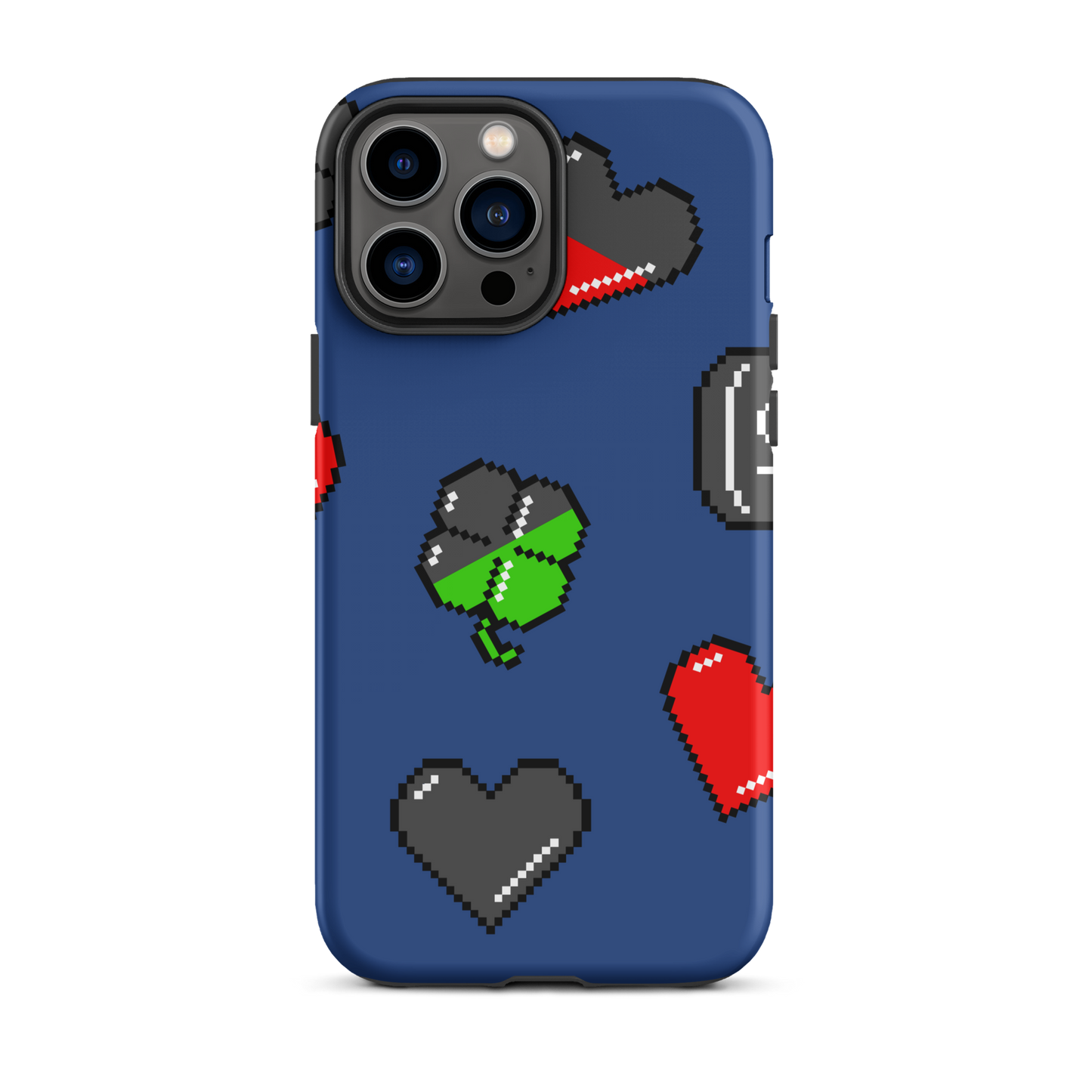 A repeating pattern made of 8-bit video game icons like hearts, four-leaf clovers, and coins. A nostalgic pixel art design inspired by classic games and retro digital culture.
