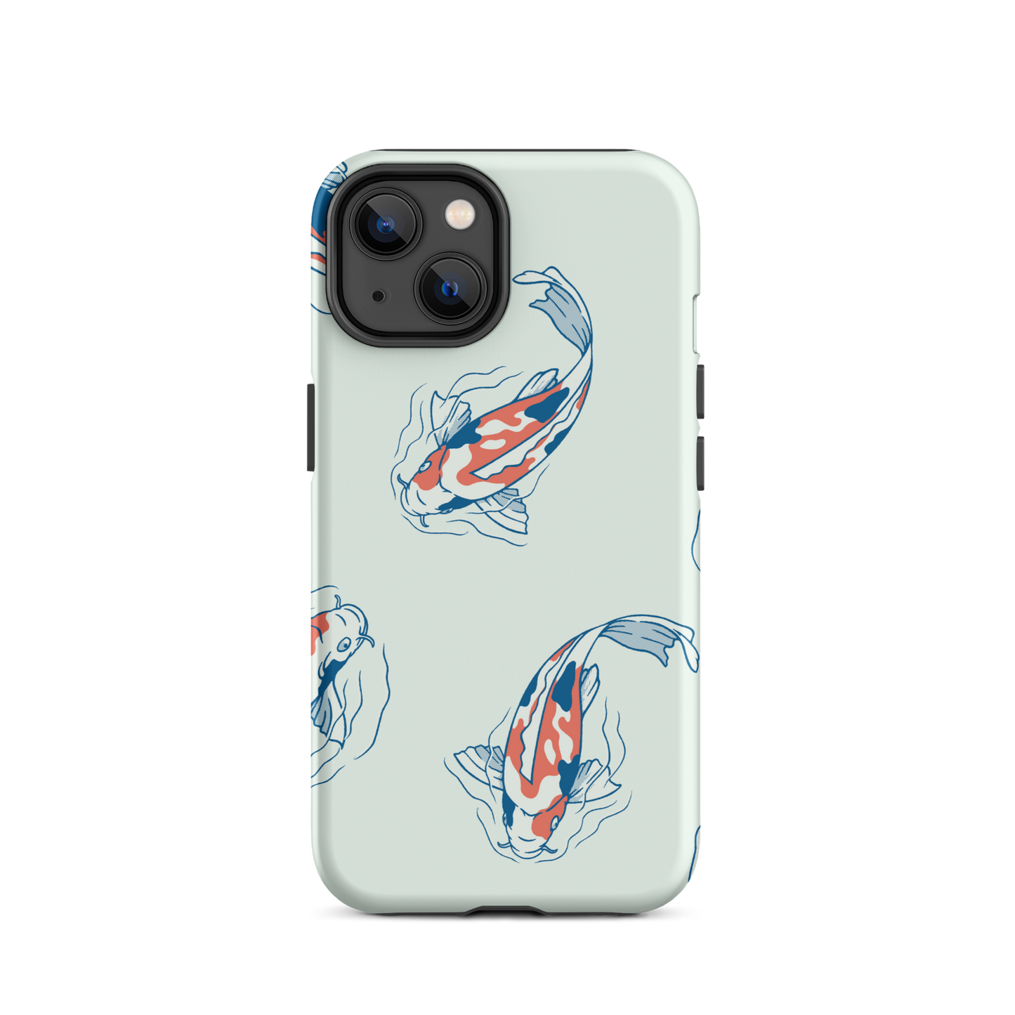 A pattern featuring koi fish gracefully swimming across a calm blue pond. A minimalist design inspired by Japanese illustration, bringing a gentle sense of peace and serenity.