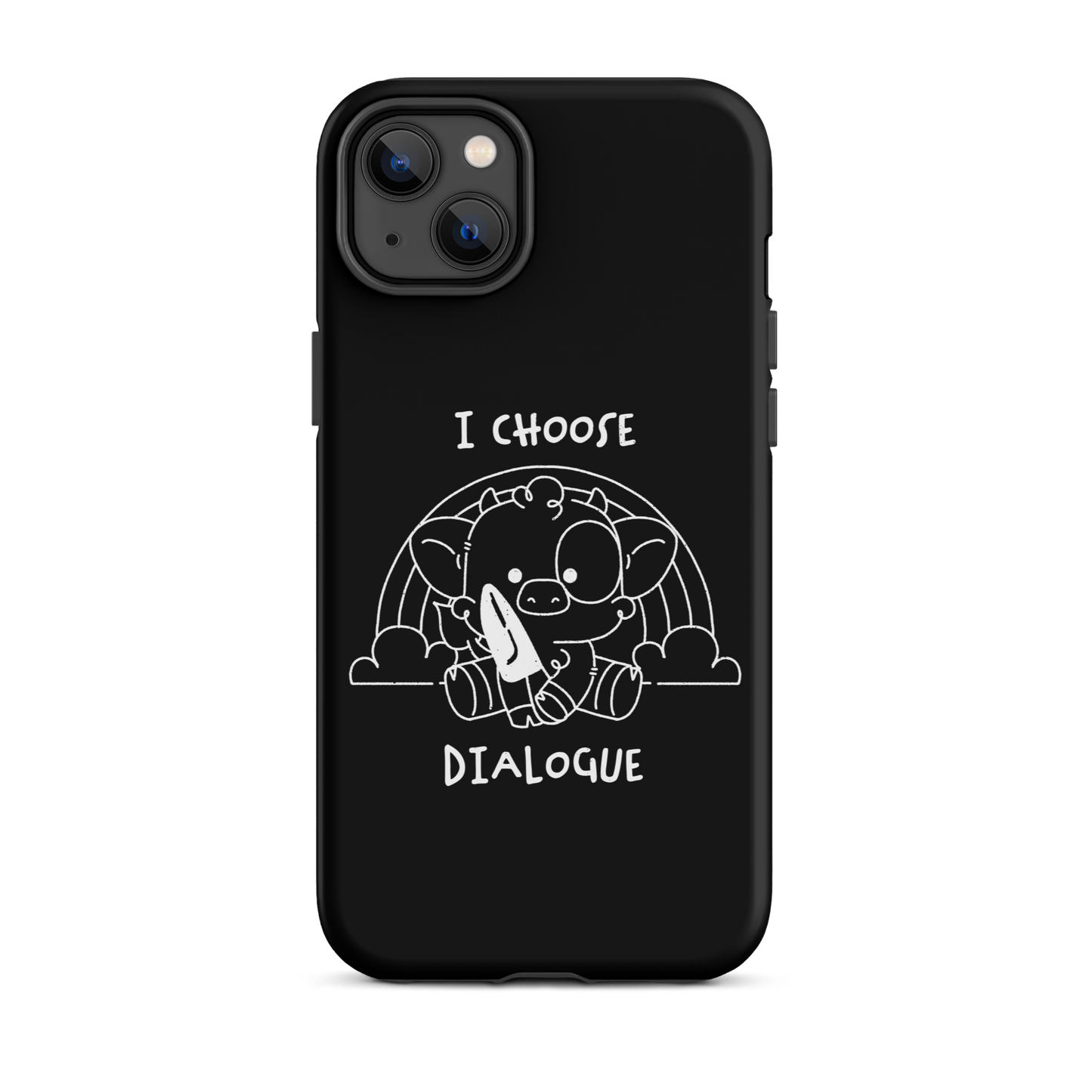 An adorable cow holds a knife while sitting in front of a rainbow, accompanied by the phrase “I Choose Dialogue.” This design combines sweetness and irony to create a fun and unexpected contrast. It’s a great gift for those who enjoy subtle humor and designs that combine cuteness with a touch of irreverence.