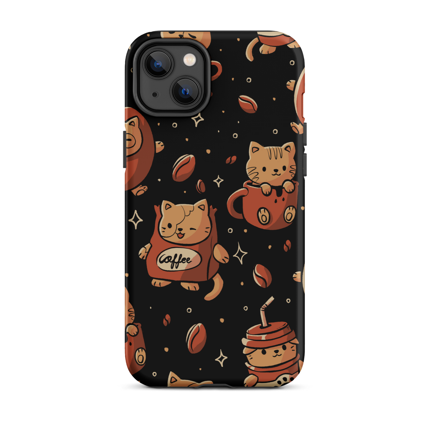 A pattern featuring several cute kittens appears in different coffee-themed versions: inside cups, as coffee beans, and on playful packaging. This artwork combines a love for cats and coffee in a charming and humorous composition. Perfect for cat lovers, coffee lovers, baristas, and anyone who enjoys cute and cozy designs.