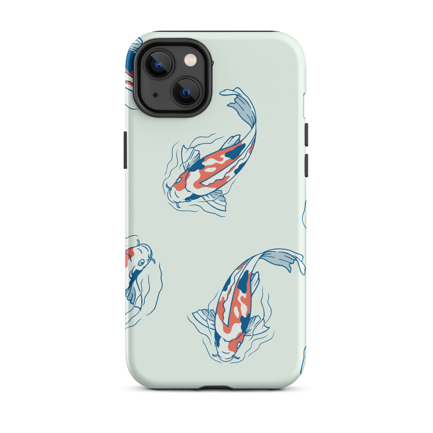 A pattern featuring koi fish gracefully swimming across a calm blue pond. A minimalist design inspired by Japanese illustration, bringing a gentle sense of peace and serenity.