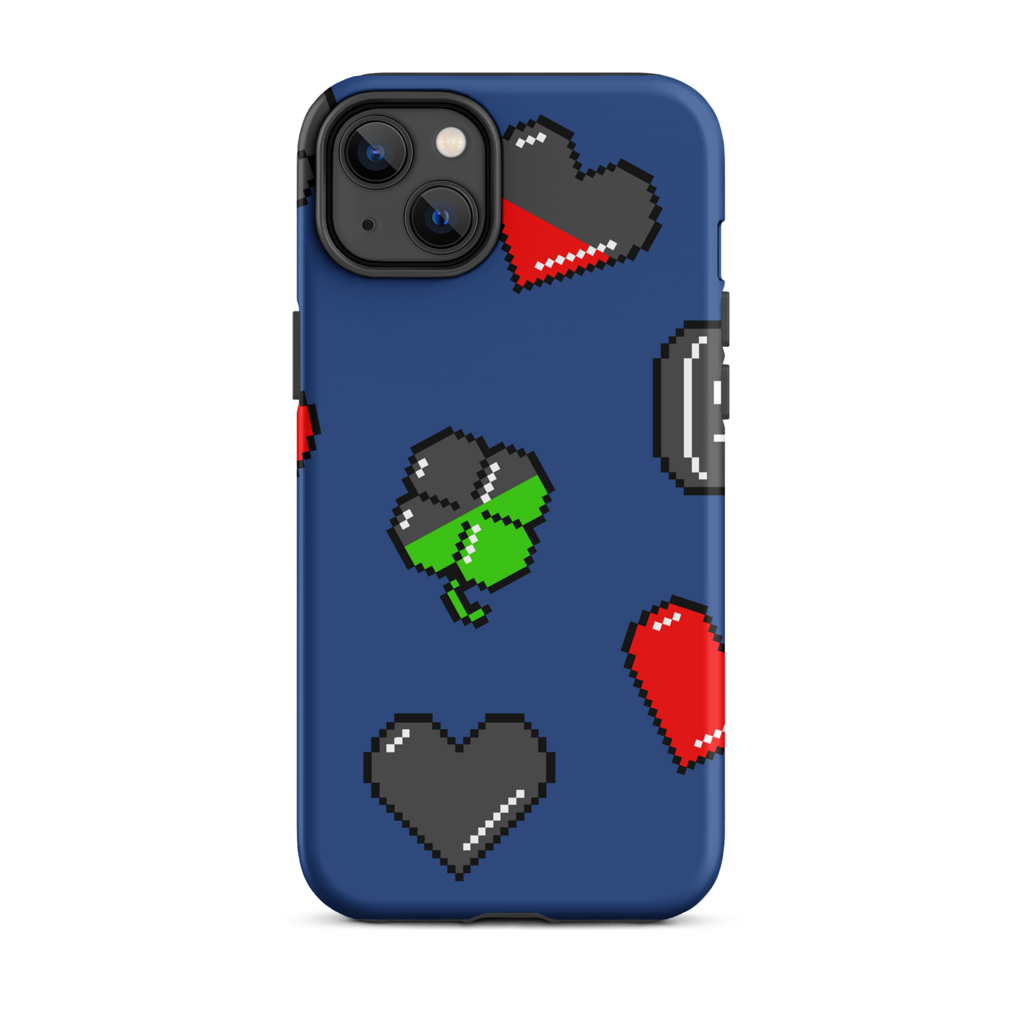 A repeating pattern made of 8-bit video game icons like hearts, four-leaf clovers, and coins. A nostalgic pixel art design inspired by classic games and retro digital culture.