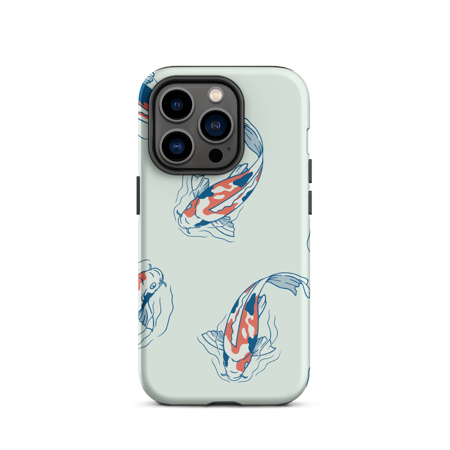 A pattern featuring koi fish gracefully swimming across a calm blue pond. A minimalist design inspired by Japanese illustration, bringing a gentle sense of peace and serenity.