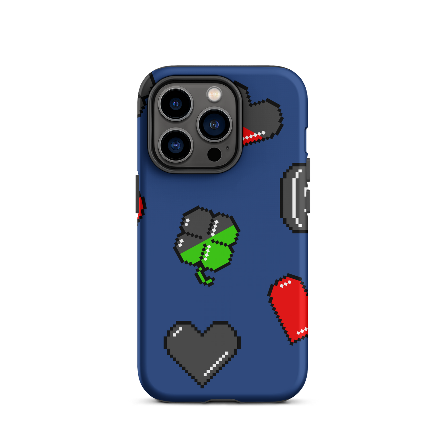 A repeating pattern made of 8-bit video game icons like hearts, four-leaf clovers, and coins. A nostalgic pixel art design inspired by classic games and retro digital culture.