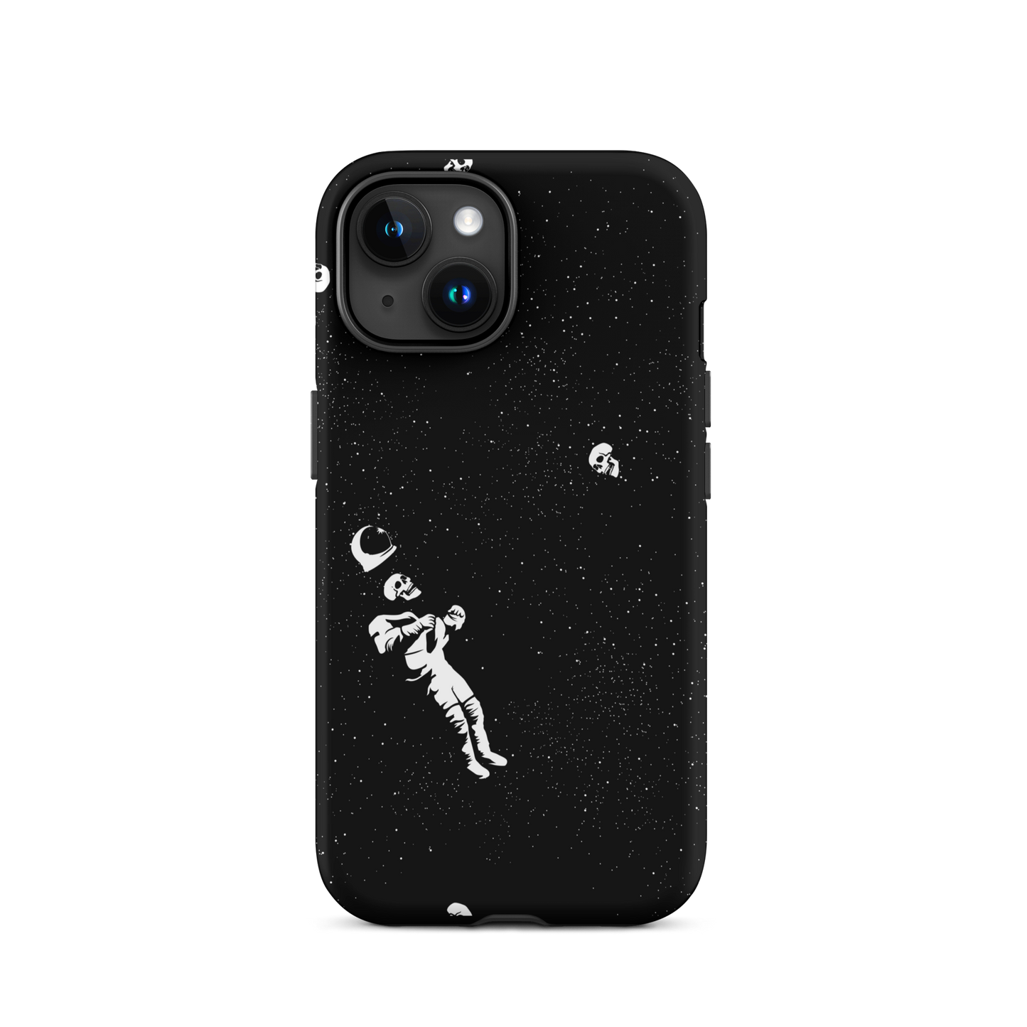 This image features a white astronaut figures floating in a dark, starry space background. The astronaut is surrounded by small celestial bodies and crescent moons, giving a sense of drifting through the cosmos. The design is intricate and has a whimsical, dreamy quality, with a vintage-inspired look, evoking a sense of exploration and wonder.