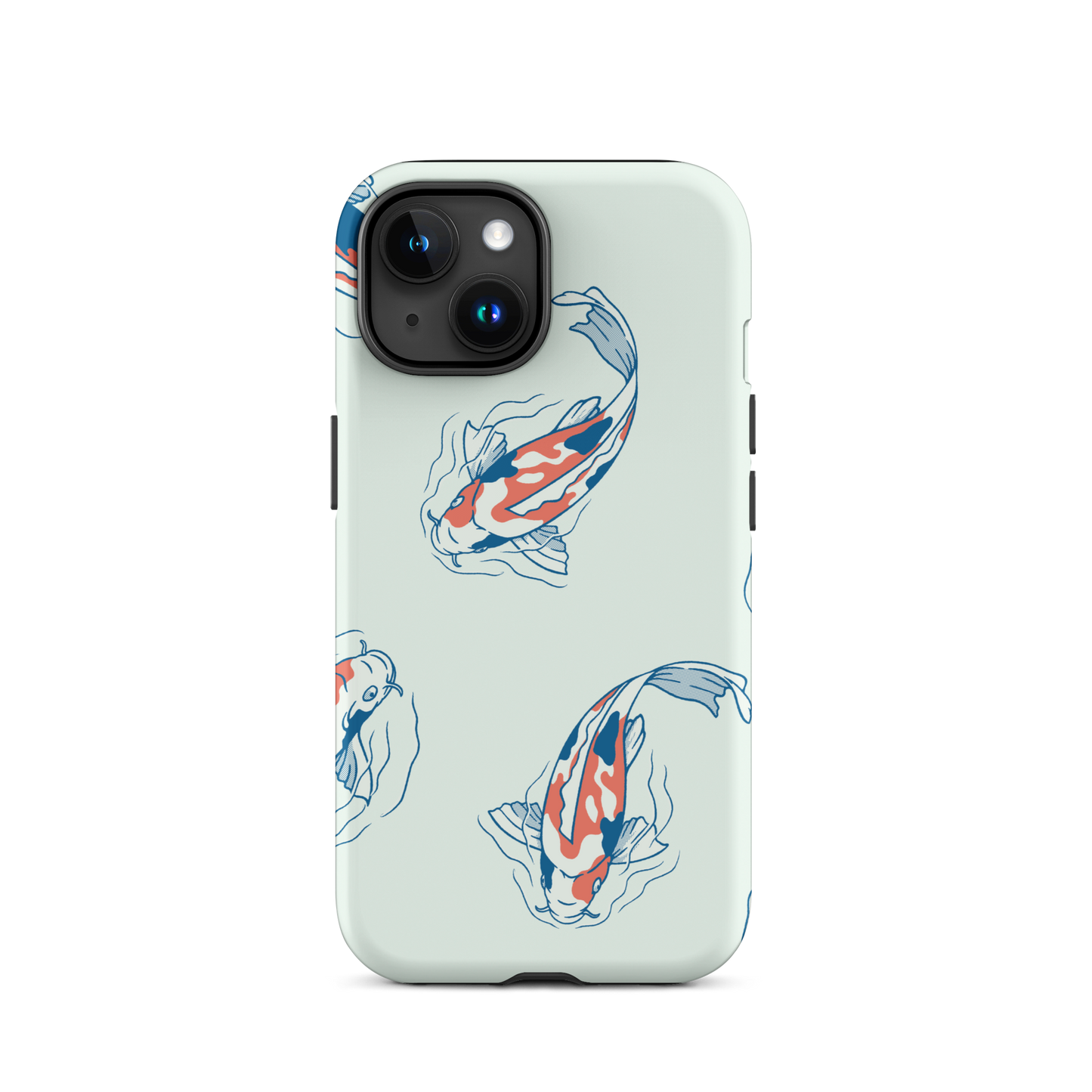 A pattern featuring koi fish gracefully swimming across a calm blue pond. A minimalist design inspired by Japanese illustration, bringing a gentle sense of peace and serenity.