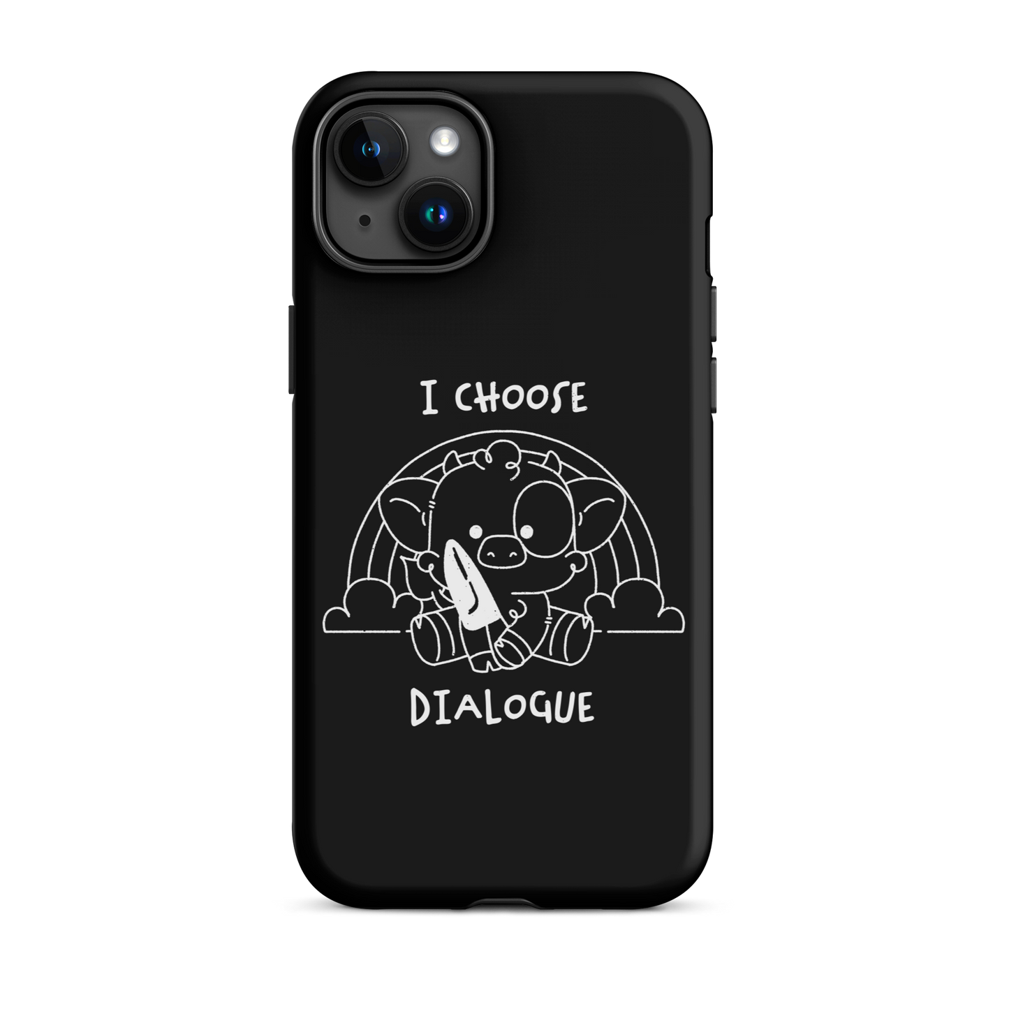 An adorable cow holds a knife while sitting in front of a rainbow, accompanied by the phrase “I Choose Dialogue.” This design combines sweetness and irony to create a fun and unexpected contrast. It’s a great gift for those who enjoy subtle humor and designs that combine cuteness with a touch of irreverence.